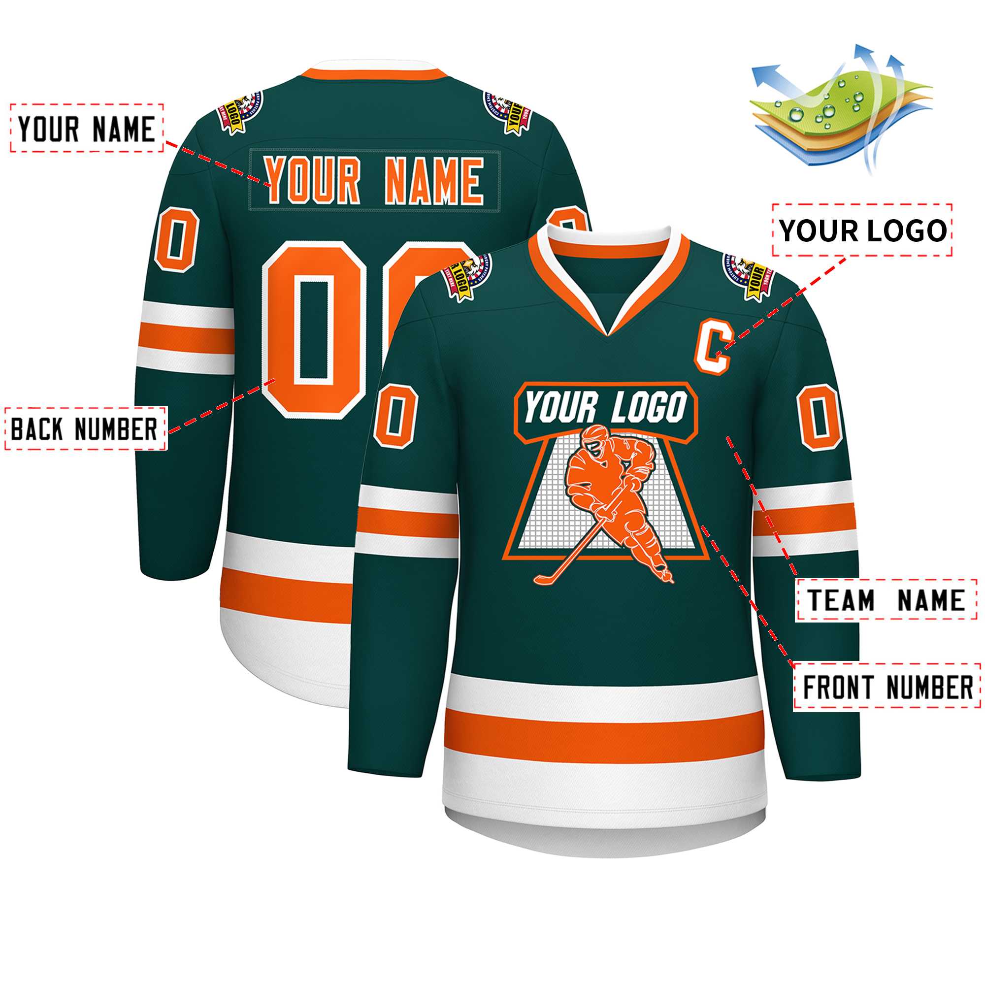 Custom Midnight Green Orange-White Classic Style Hockey Jersey | KXKSHOP