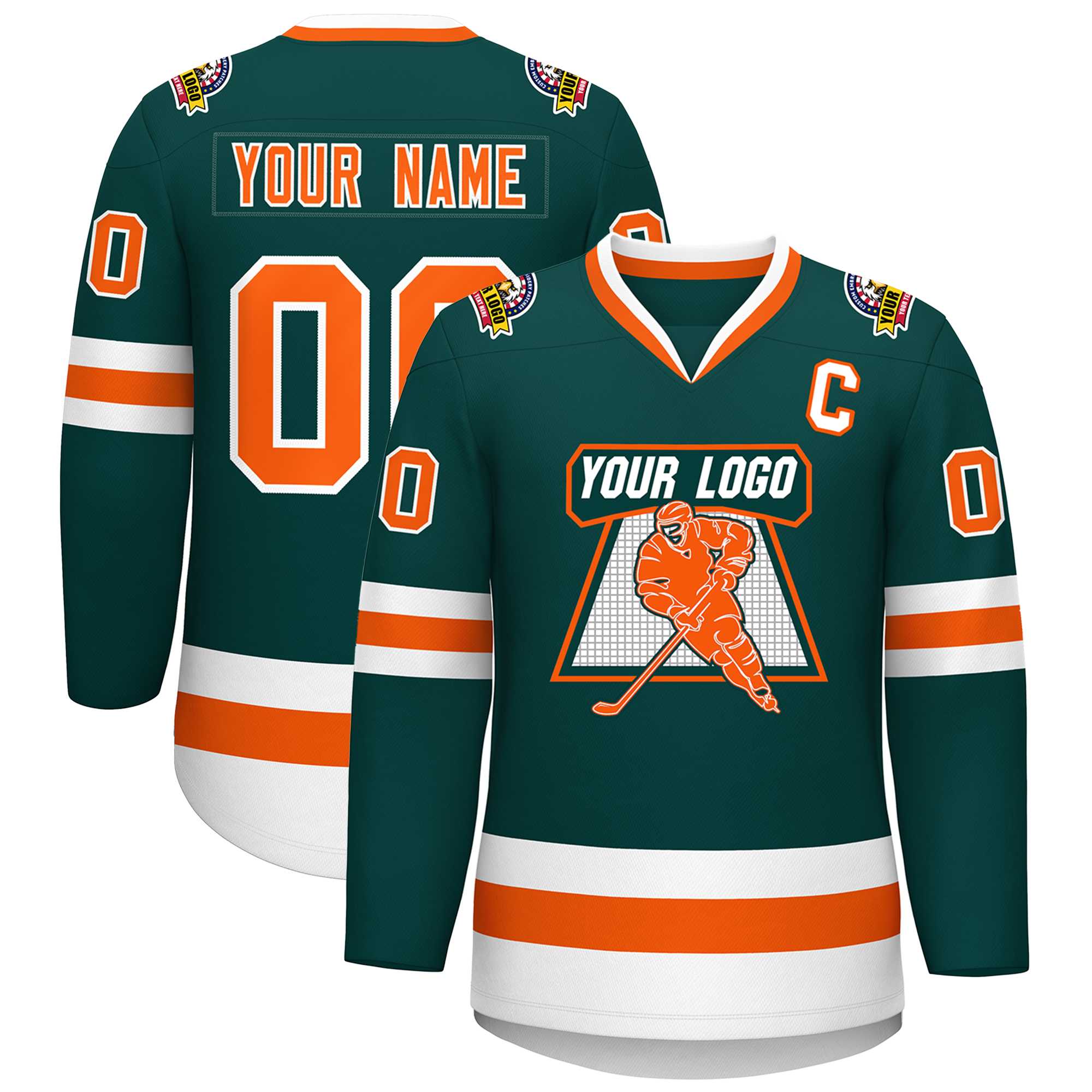 Custom Midnight Green Orange-White Classic Style Hockey Jersey | KXKSHOP