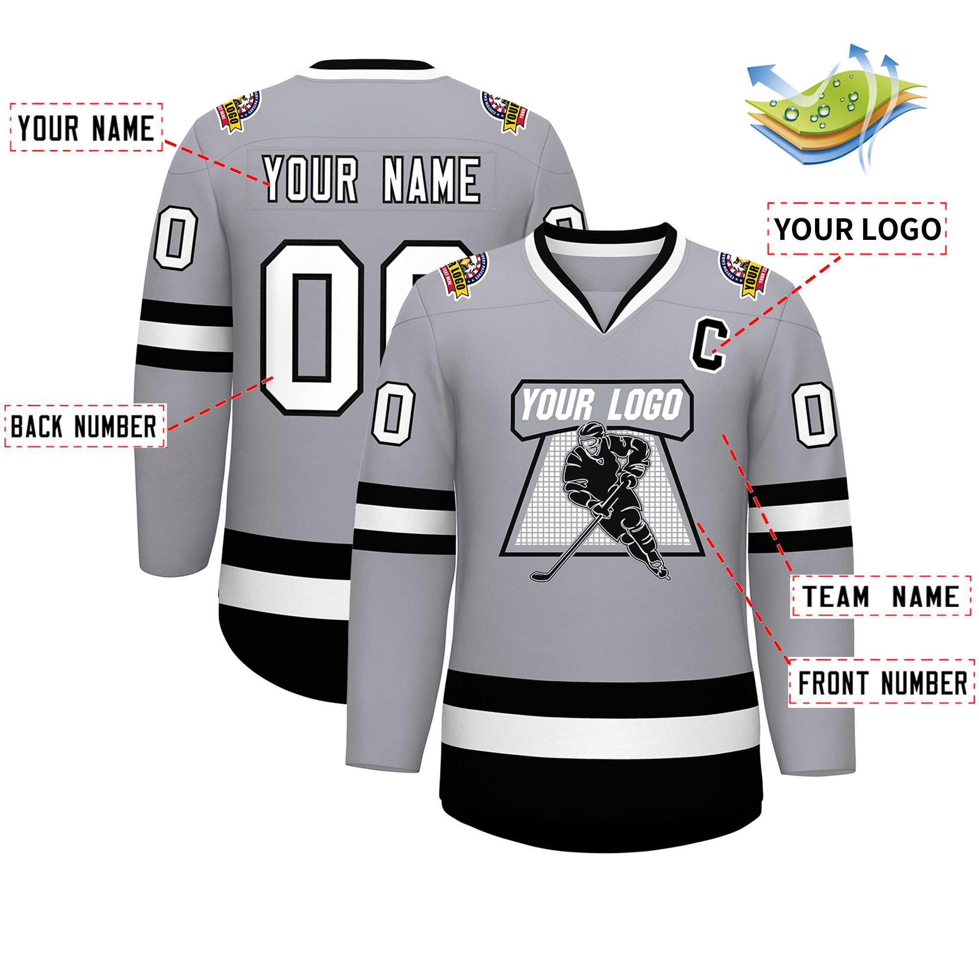 Custom Gray White-Black Classic Style Hockey Jersey | KXKSHOP