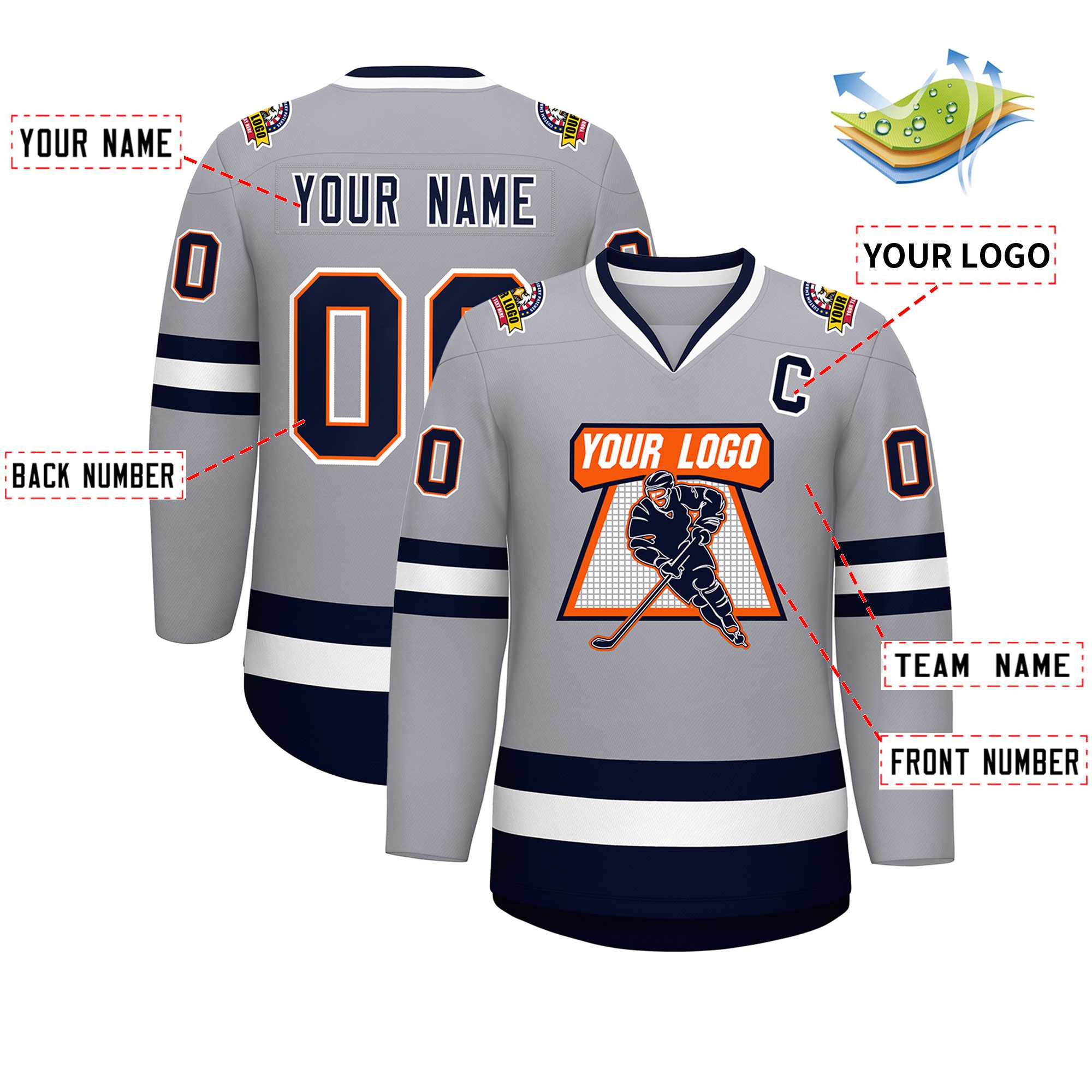 Custom Gray Navy Orange-White Classic Style Hockey Jersey | KXKSHOP
