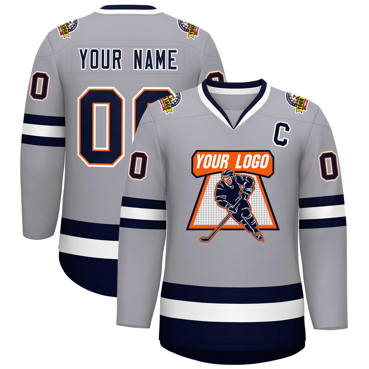Custom Gray Navy Orange-White Classic Style Hockey Jersey | KXKSHOP