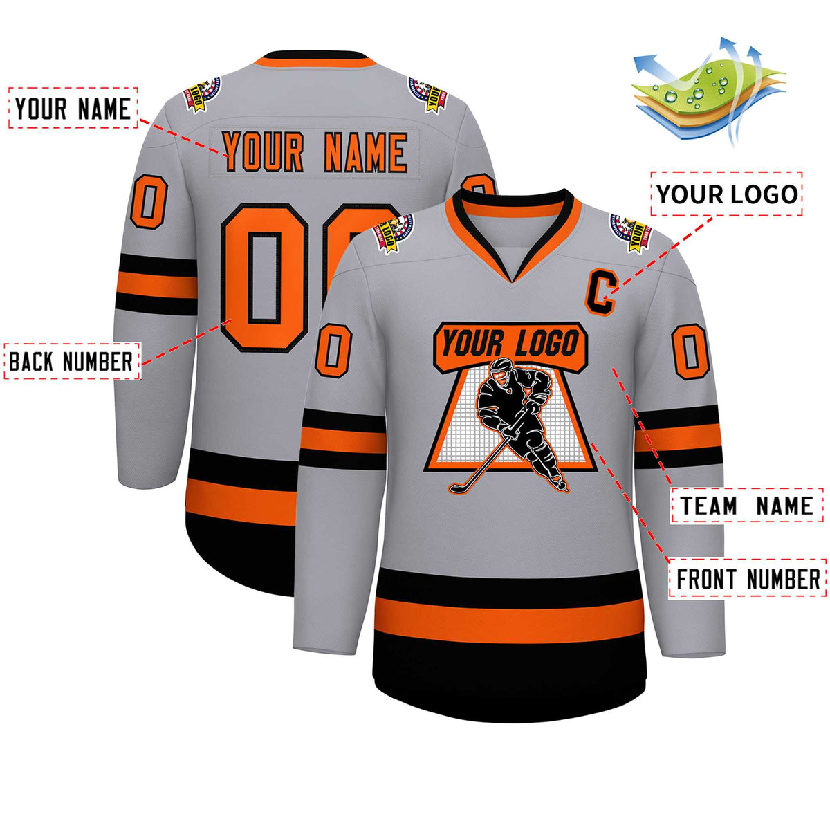 Custom Gray Orange-Black Classic Style Hockey Jersey | KXKSHOP