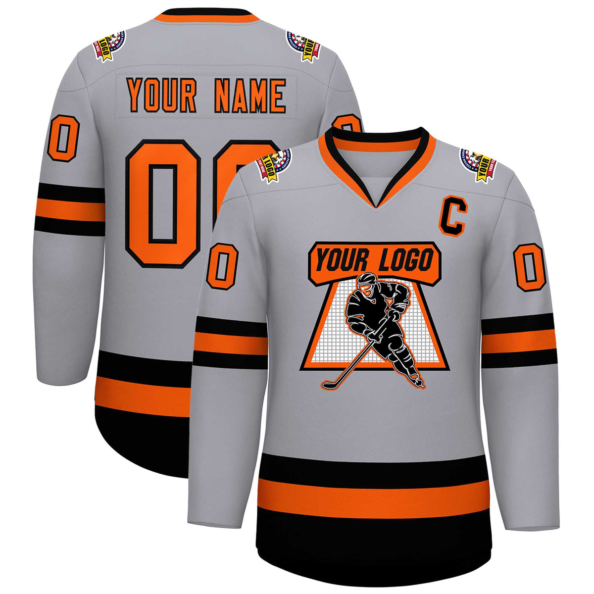 Custom Gray Orange-Black Classic Style Hockey Jersey | KXKSHOP