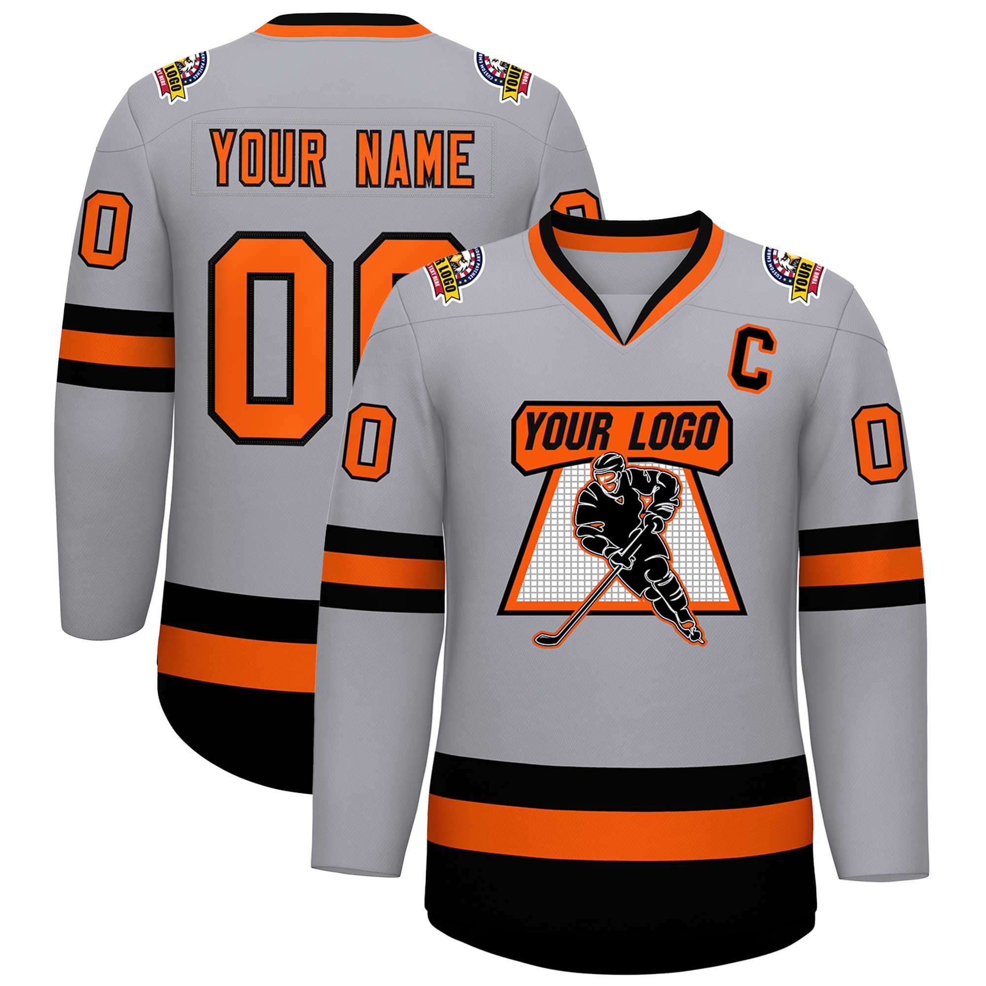 Custom Gray Orange-Black Classic Style Hockey Jersey | KXKSHOP