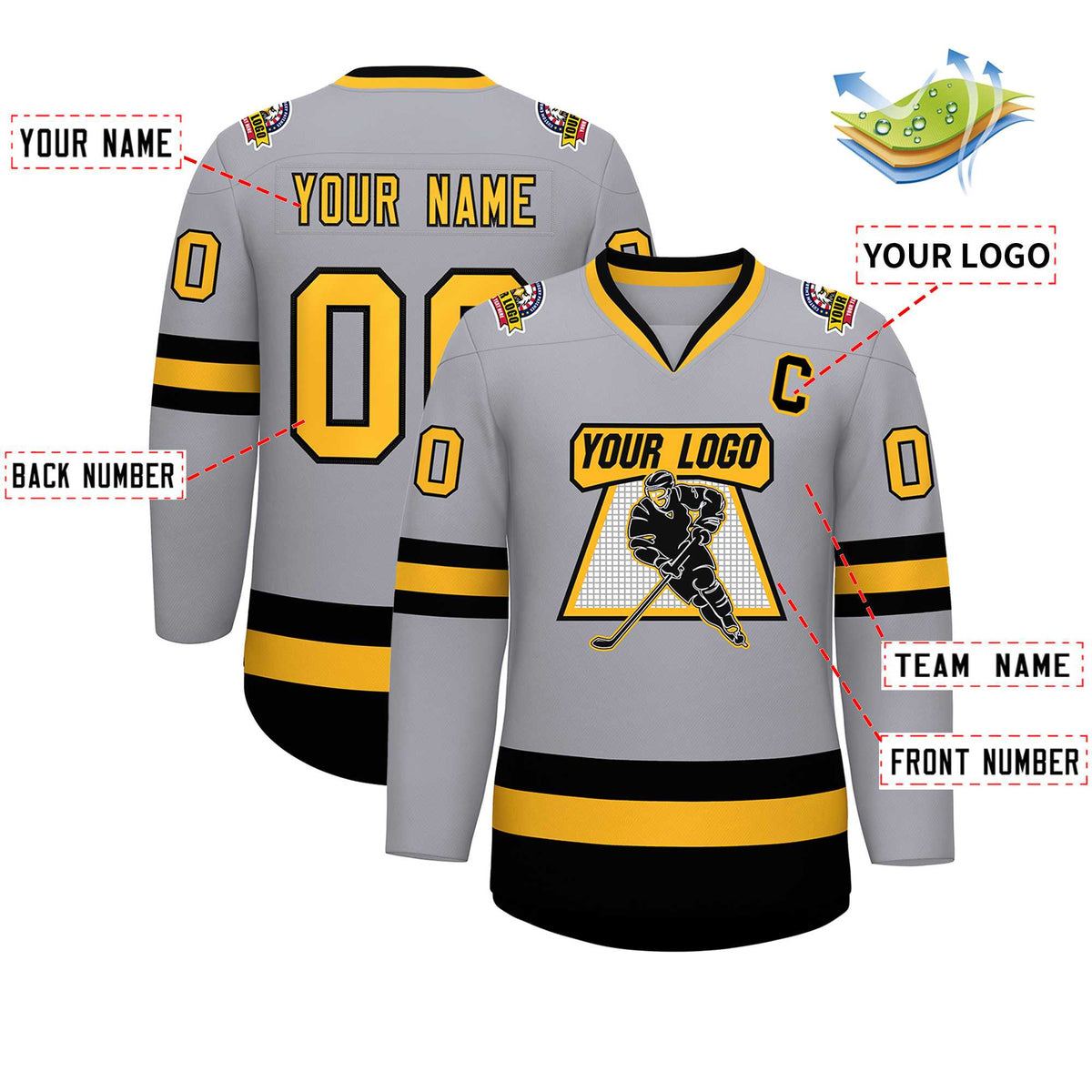 Custom Gray Gold-Black Classic Style Hockey Jersey | KXKSHOP