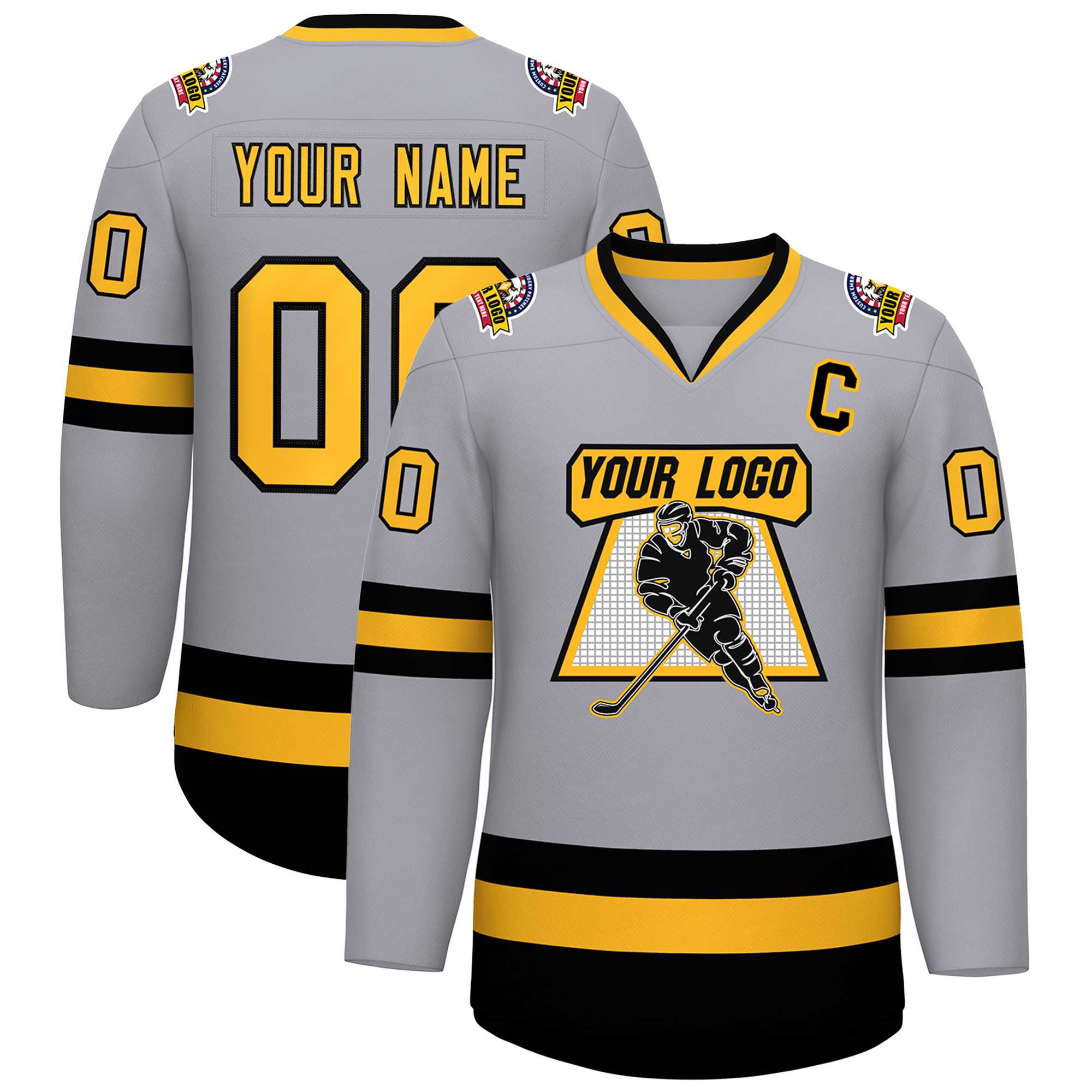 Custom Gray Gold-Black Classic Style Hockey Jersey | KXKSHOP