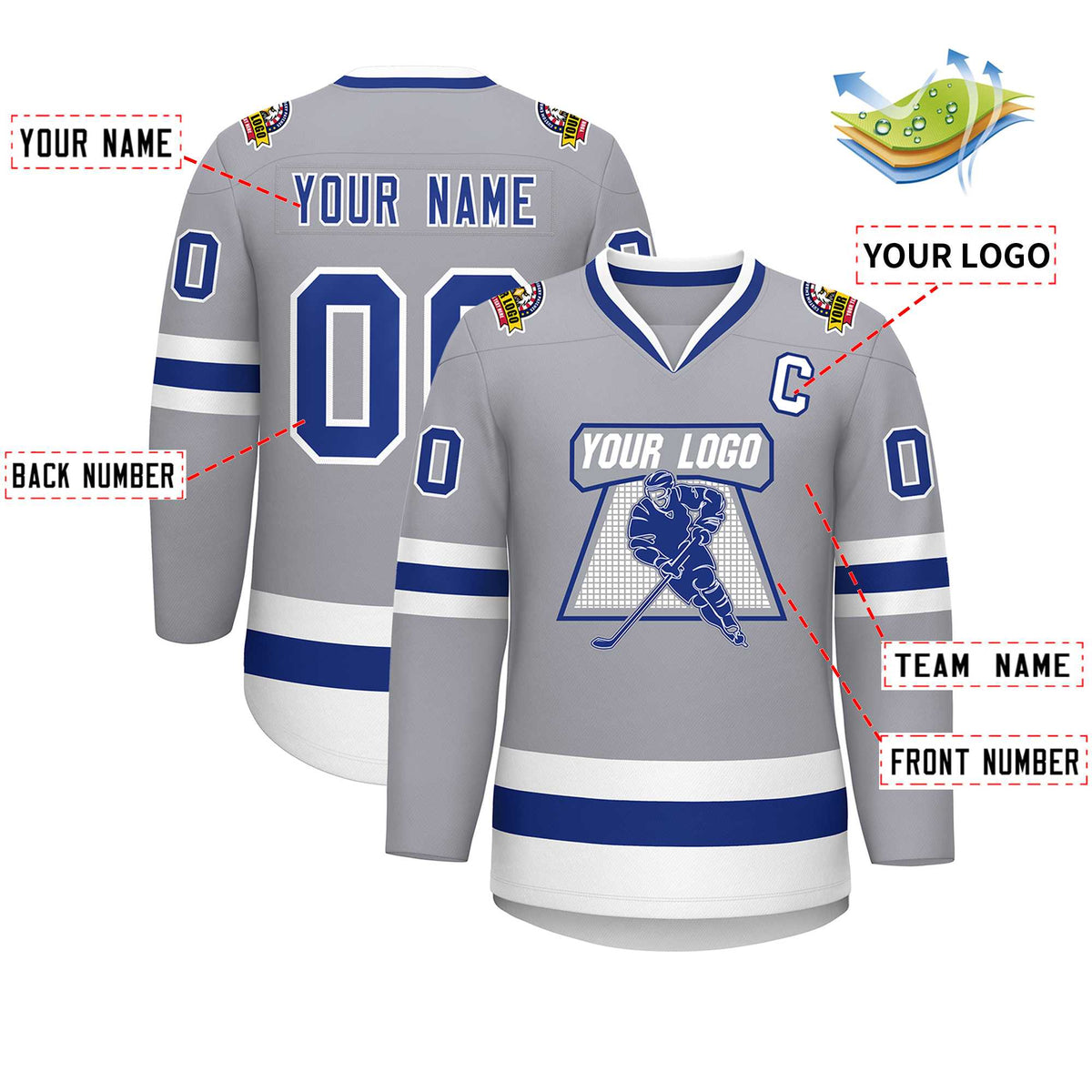 Custom Gray Royal-White Classic Style Hockey Jersey | KXKSHOP