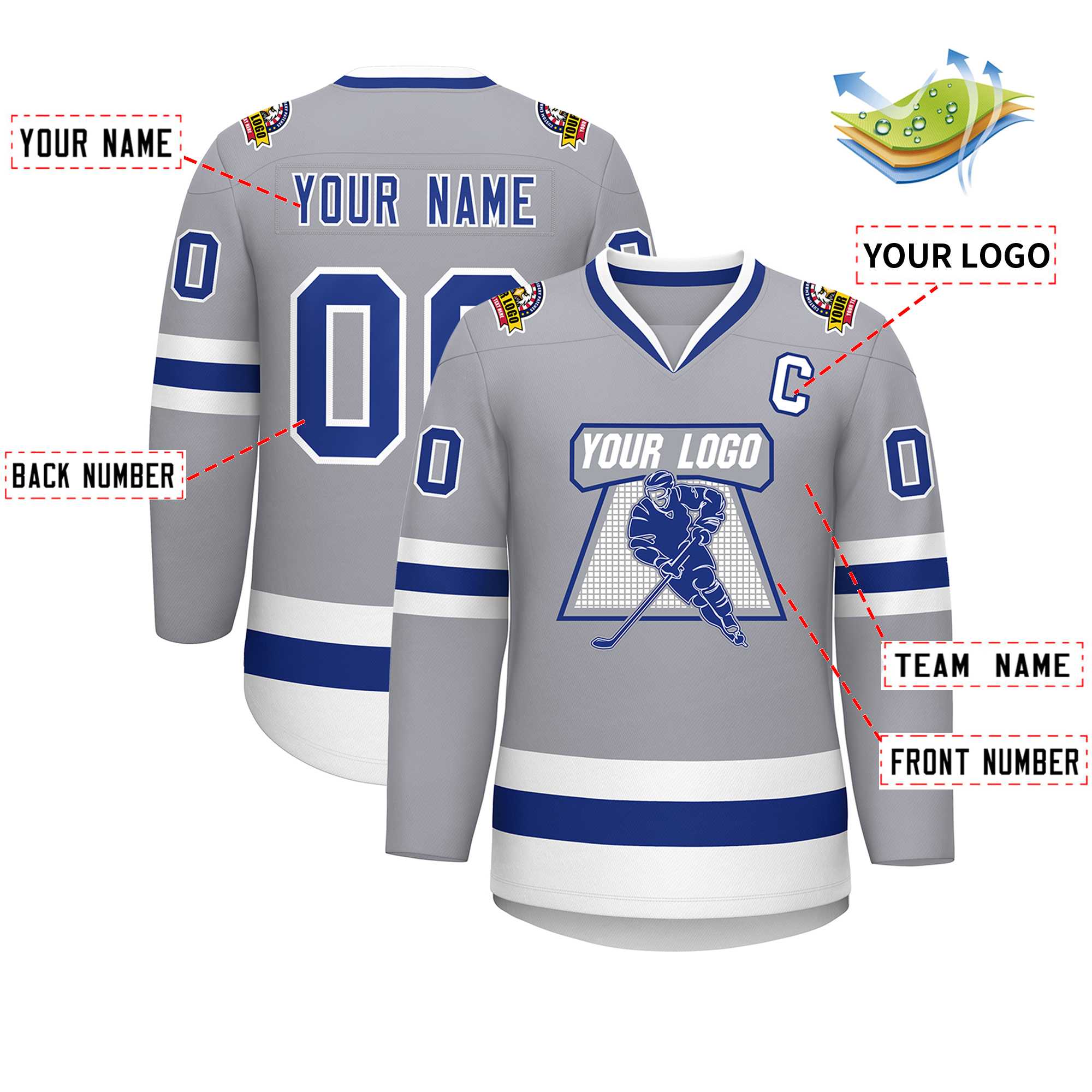 Custom Gray Royal-White Classic Style Hockey Jersey | KXKSHOP