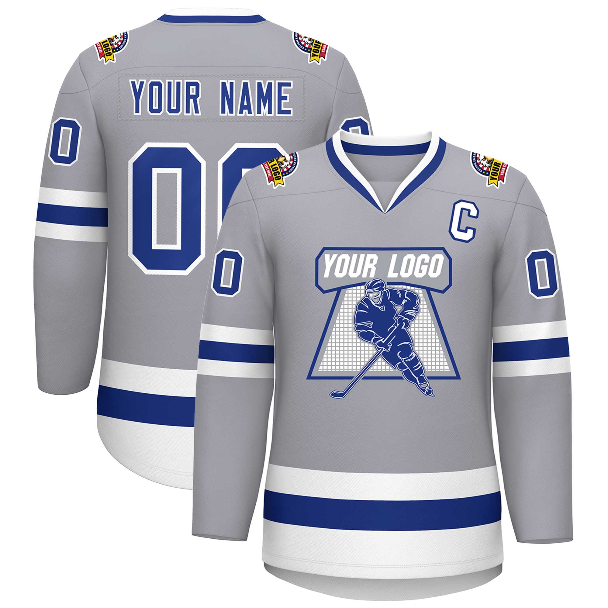 Custom Gray Royal-White Classic Style Hockey Jersey | KXKSHOP
