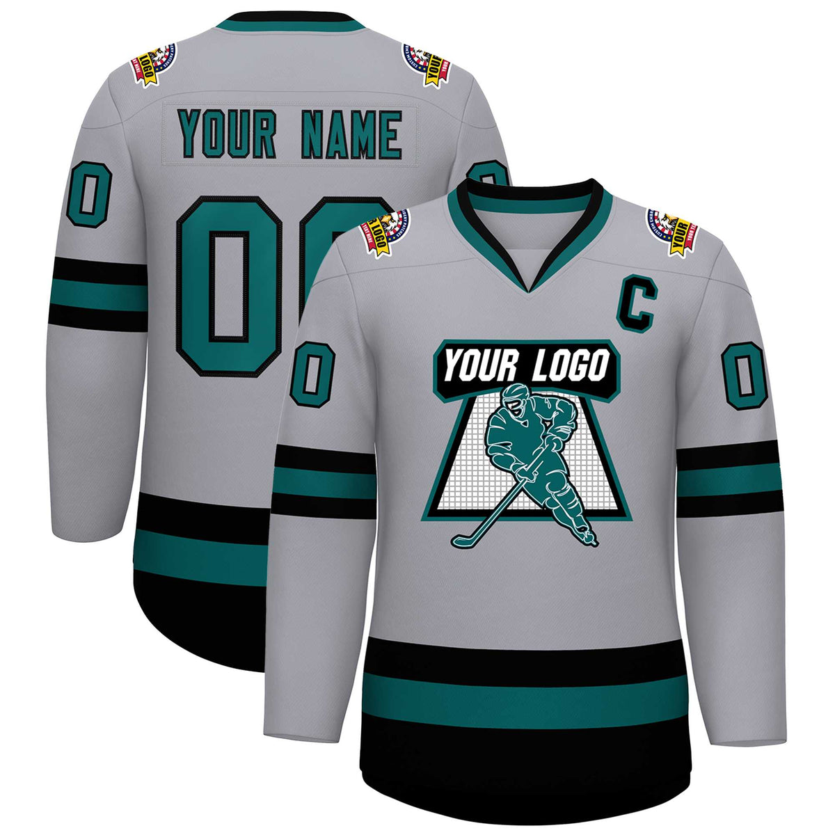 Custom Gray Aqua-Black Classic Style Hockey Jersey | KXKSHOP