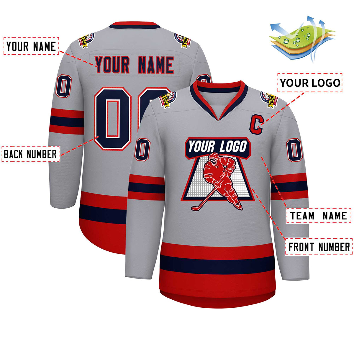 Custom Gray Navy White-Red Classic Style Hockey Jersey | KXKSHOP