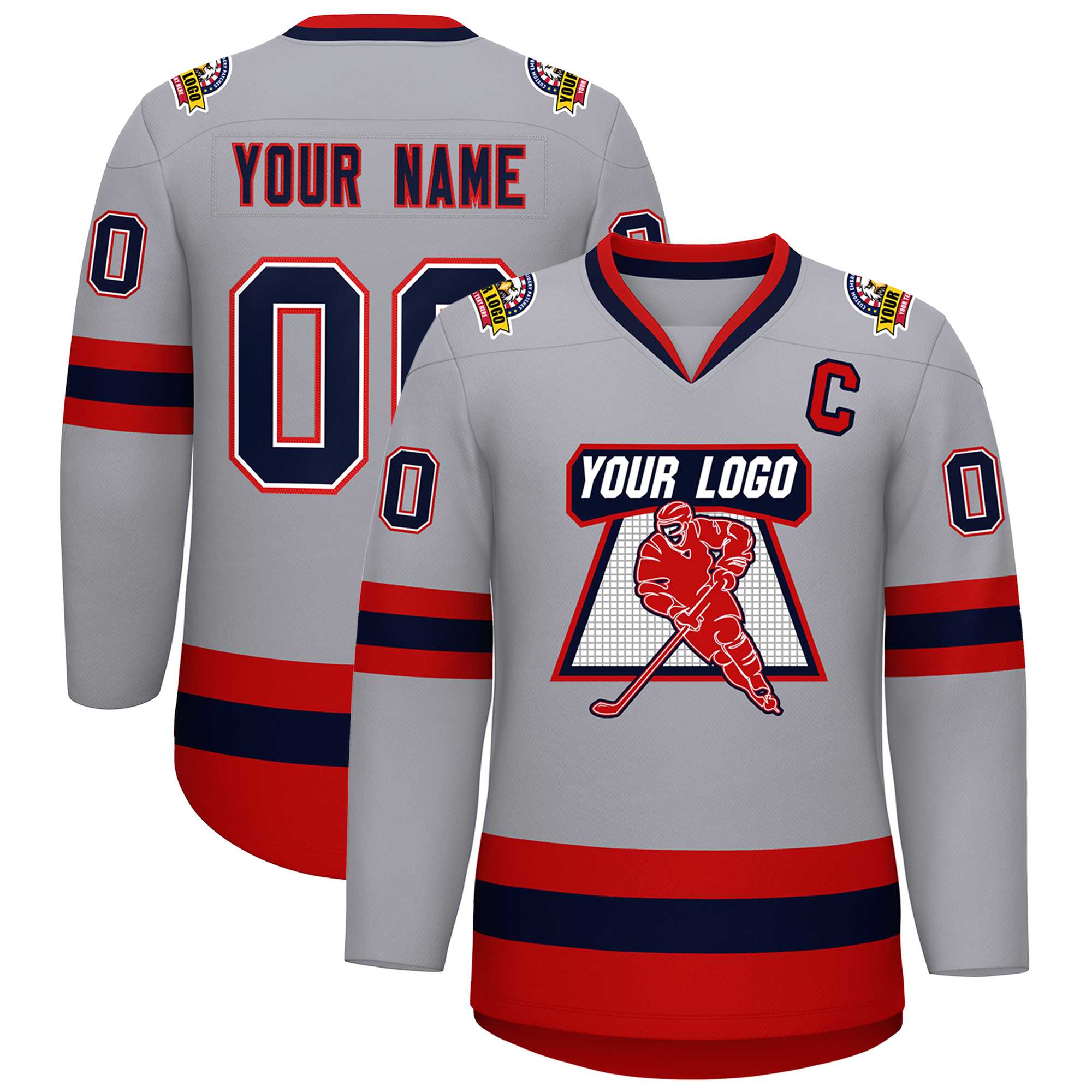 Custom Gray Navy White-Red Classic Style Hockey Jersey | KXKSHOP