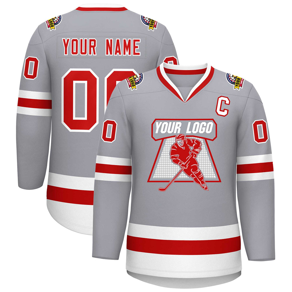 Custom Gray Red-White Classic Style Hockey Jersey | KXKSHOP