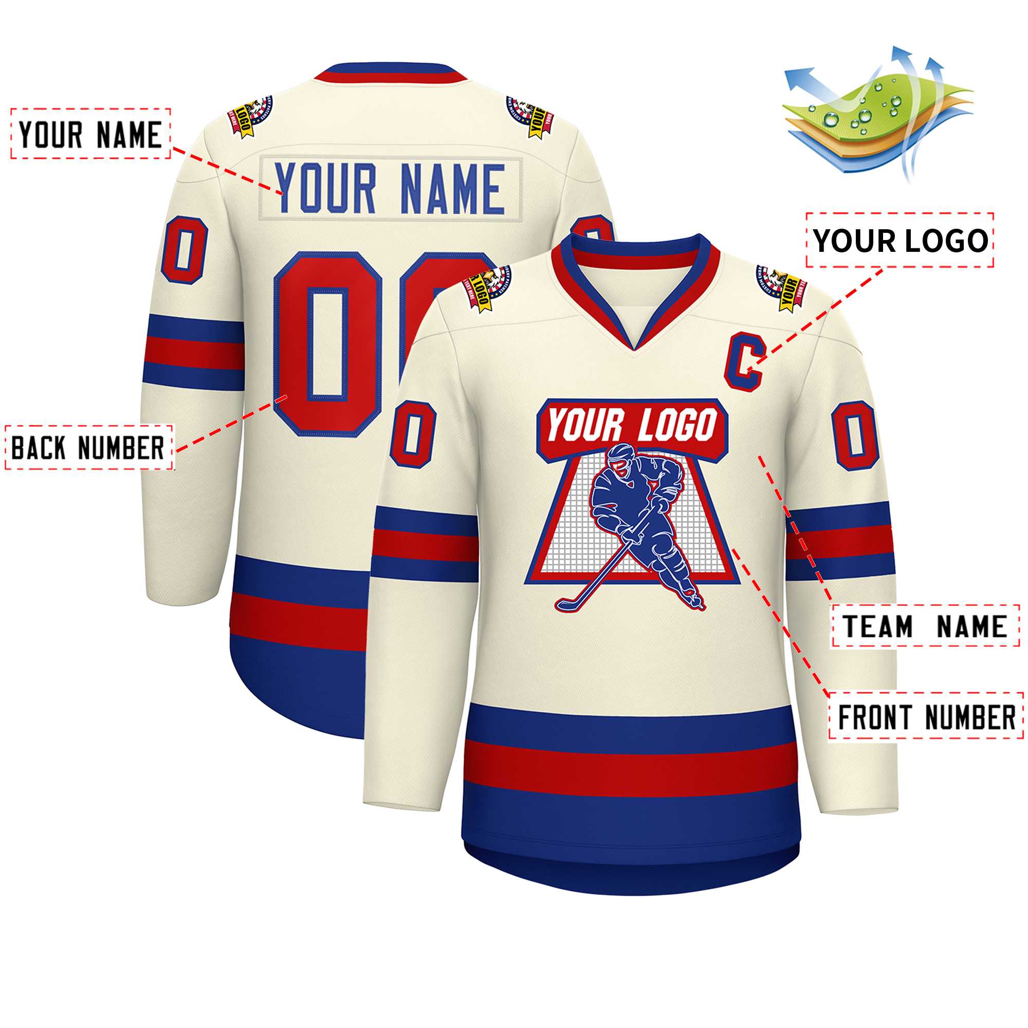 Custom Khaki Red-Royal Classic Style Hockey Jersey | KXKSHOP