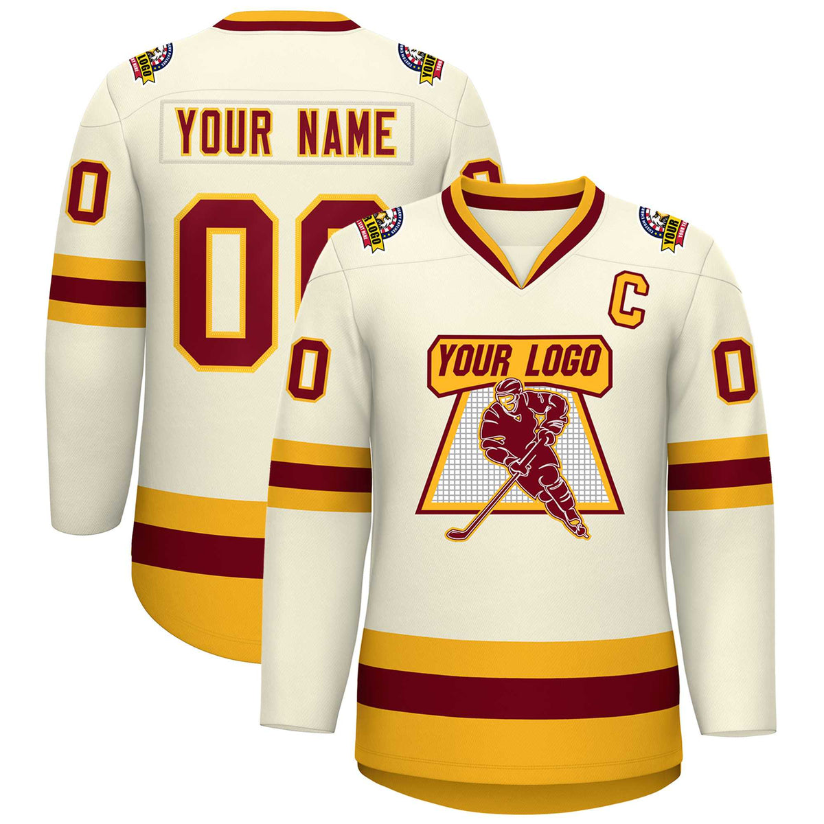 Custom Khaki Crimson-Gold Classic Style Hockey Jersey | KXKSHOP
