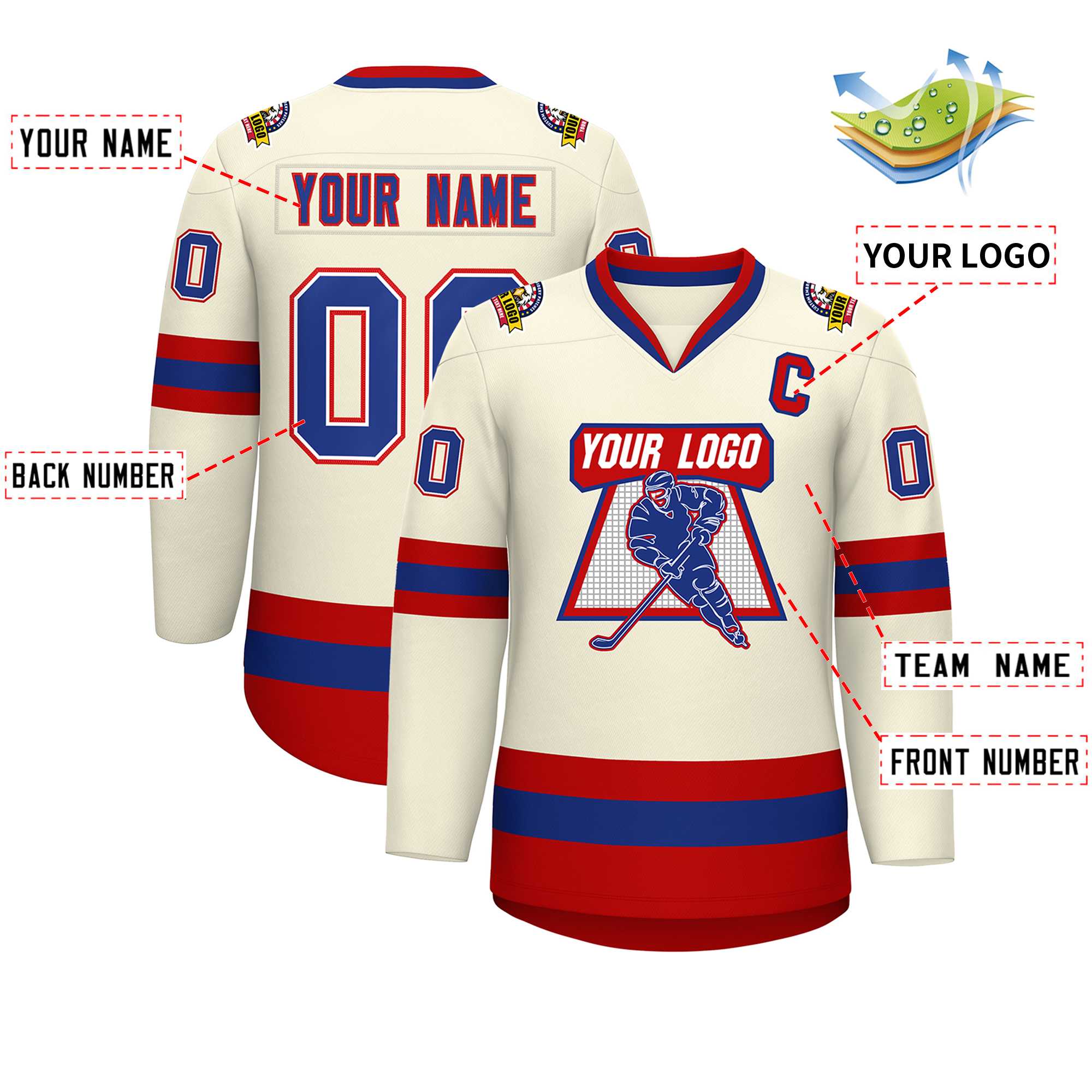 Custom Khaki Royal White-Red Classic Style Hockey Jersey | KXKSHOP