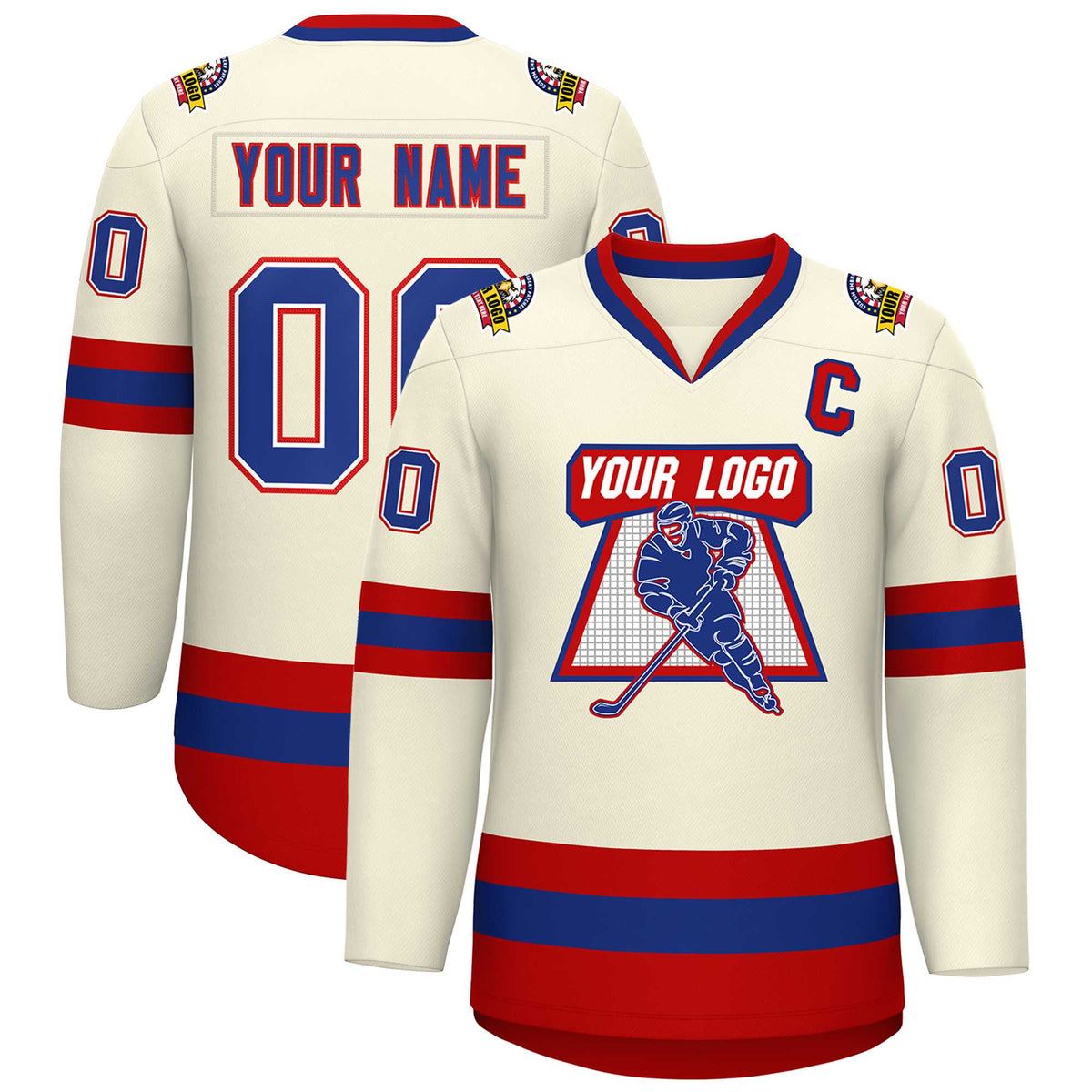 Custom Khaki Royal White-Red Classic Style Hockey Jersey | KXKSHOP