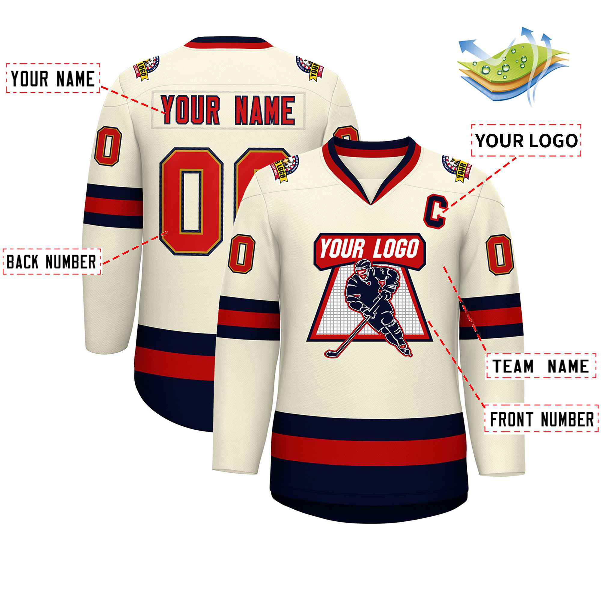 Custom Khaki Red Old Gold-Navy Classic Style Hockey Jersey | KXKSHOP