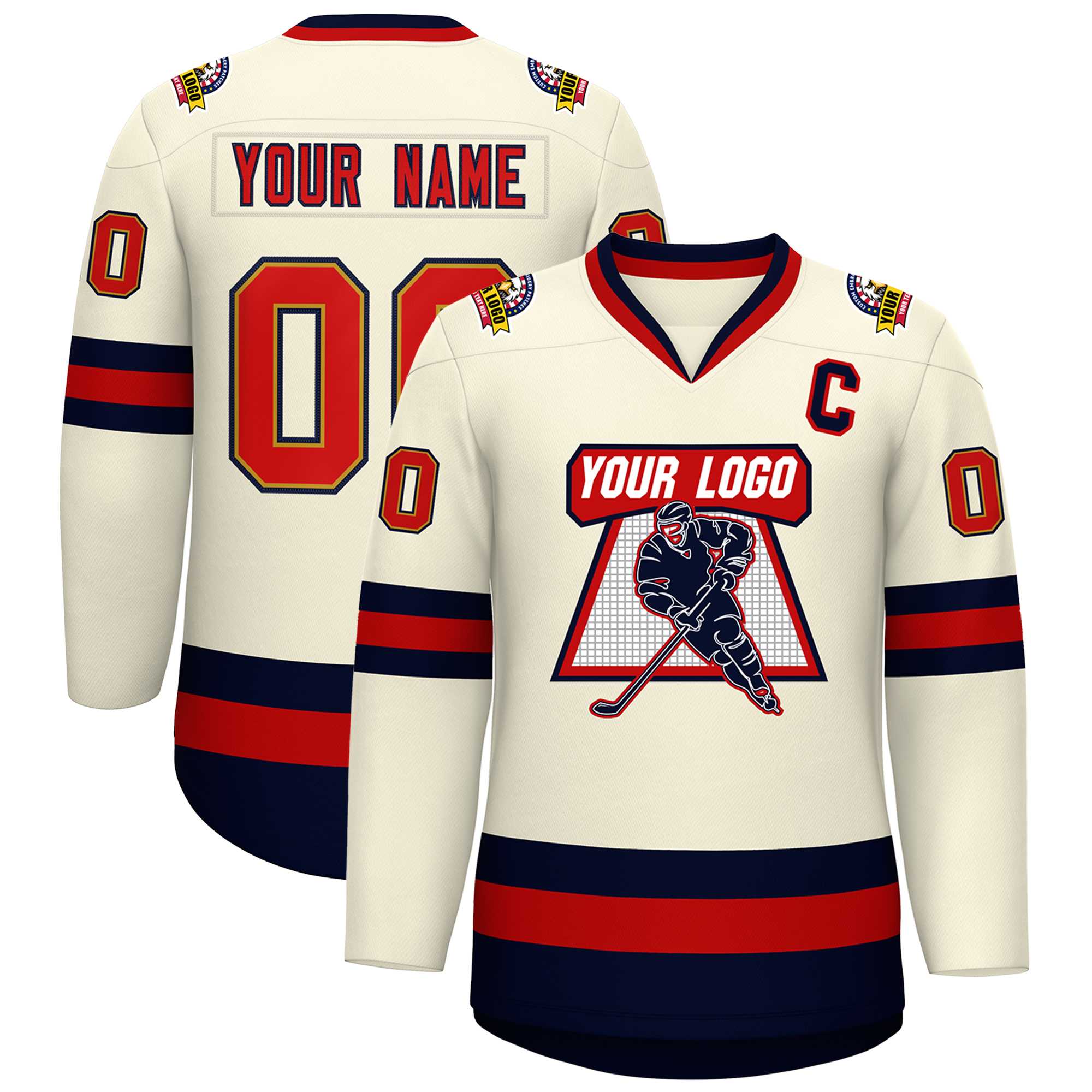 Custom Khaki Red Old Gold-Navy Classic Style Hockey Jersey | KXKSHOP
