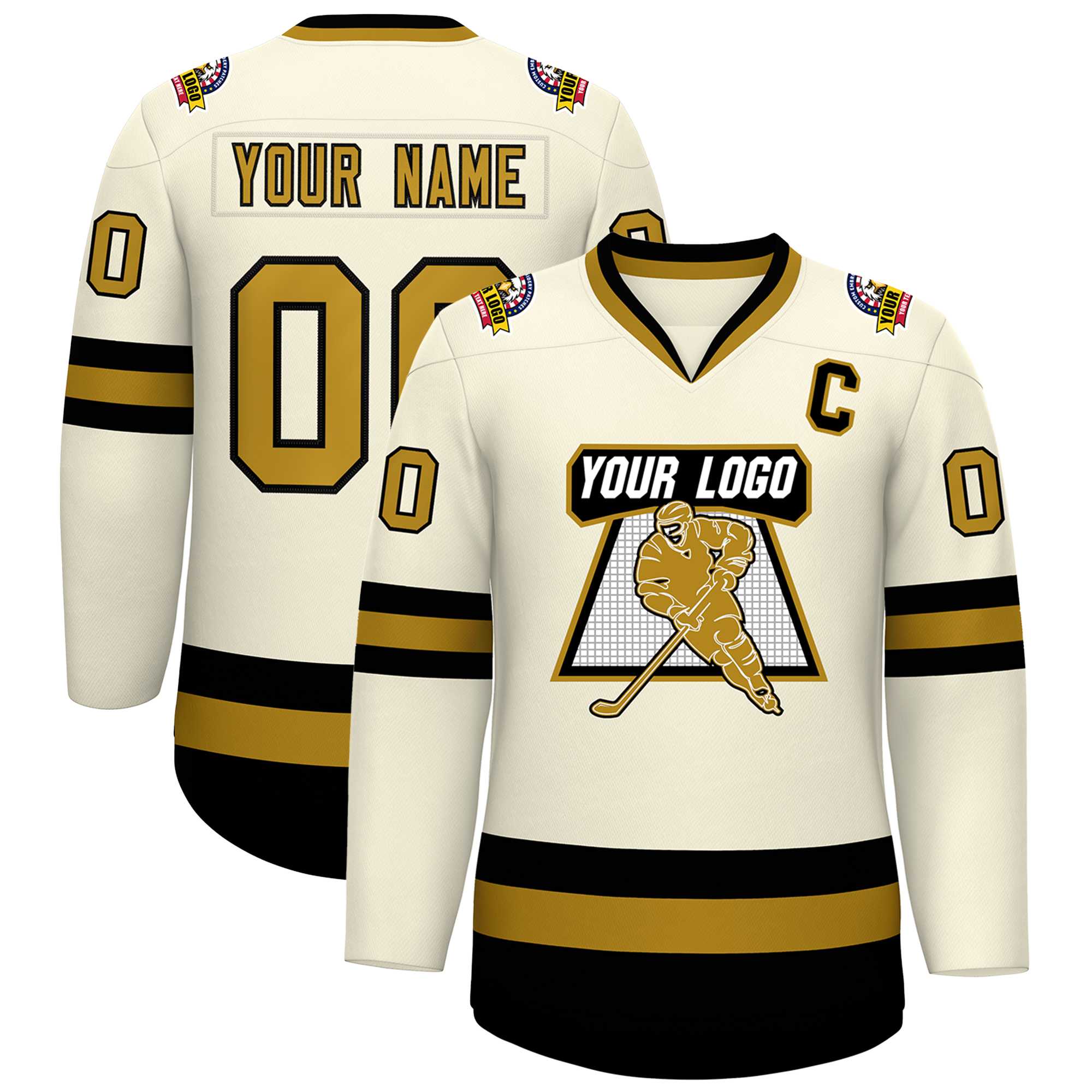 Custom Khaki Old Gold-Black Classic Style Hockey Jersey | KXKSHOP