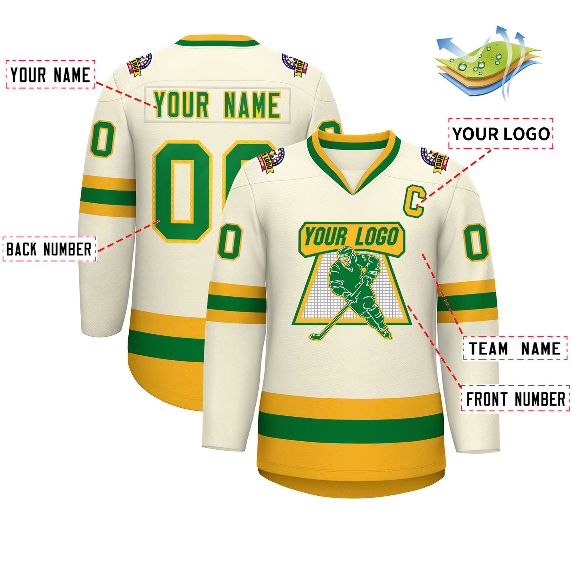 Custom Khaki Kelly Green-Gold Classic Style Hockey Jersey | KXKSHOP