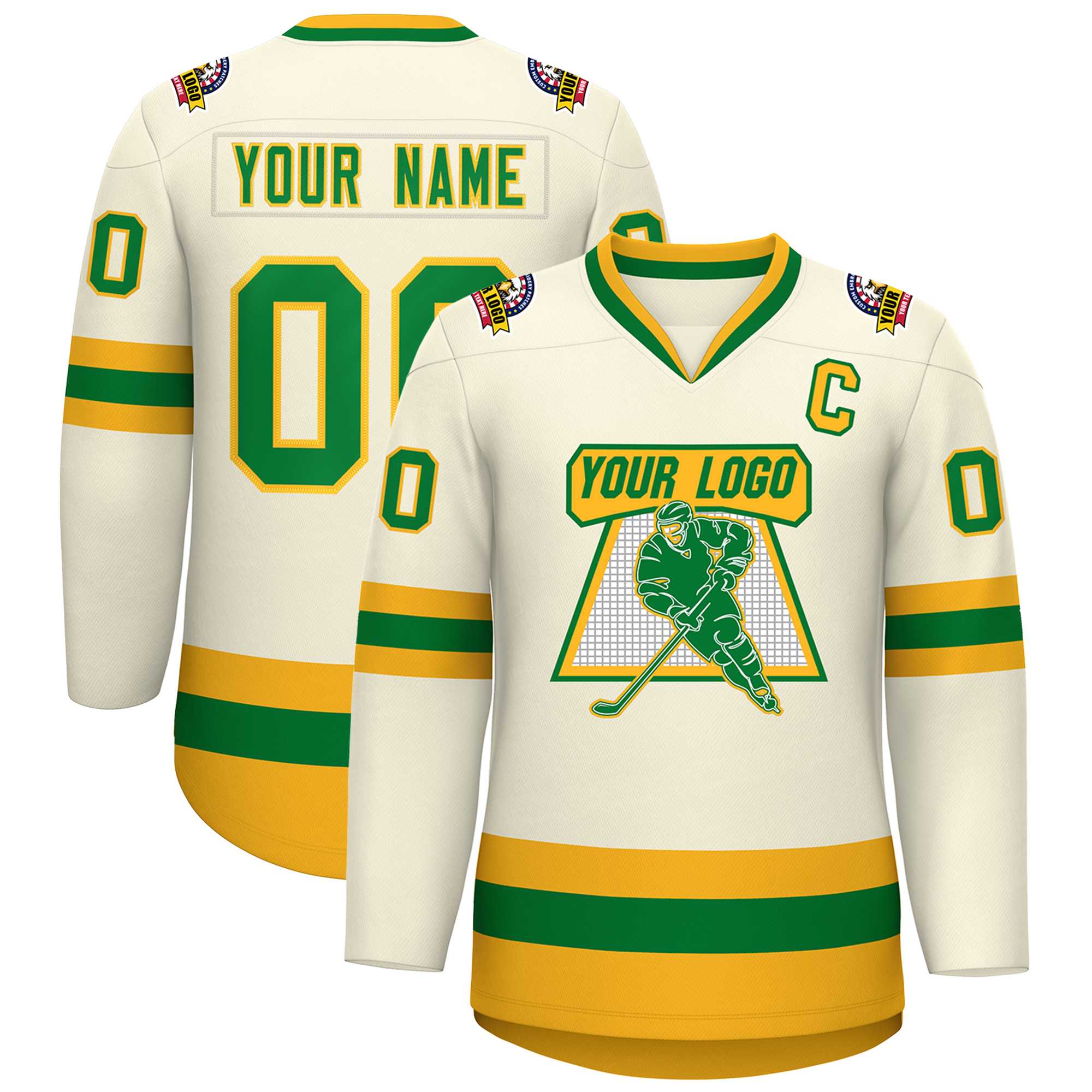 Custom Khaki Kelly Green-Gold Classic Style Hockey Jersey | KXKSHOP