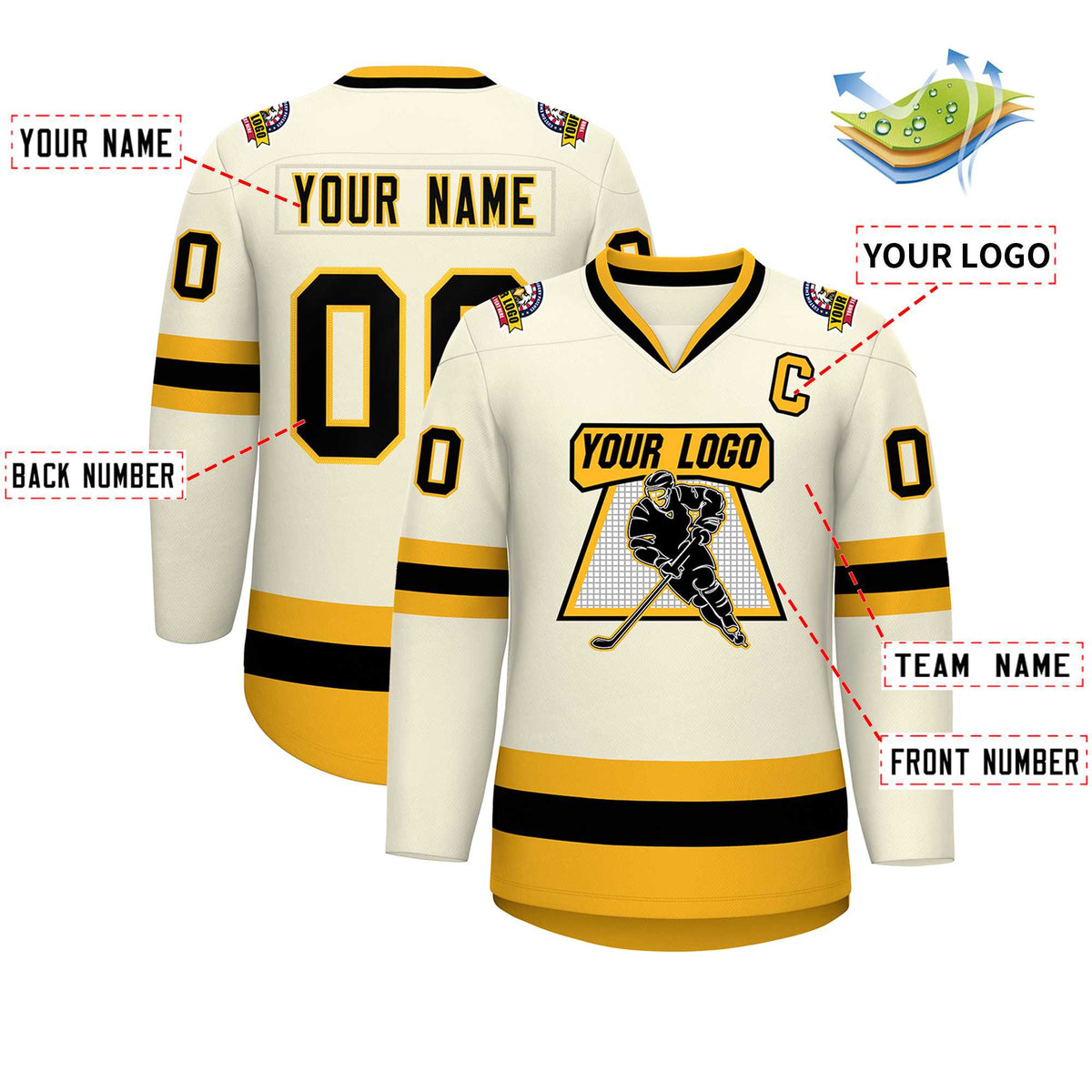 Custom Khaki Black-Gold Classic Style Hockey Jersey | KXKSHOP