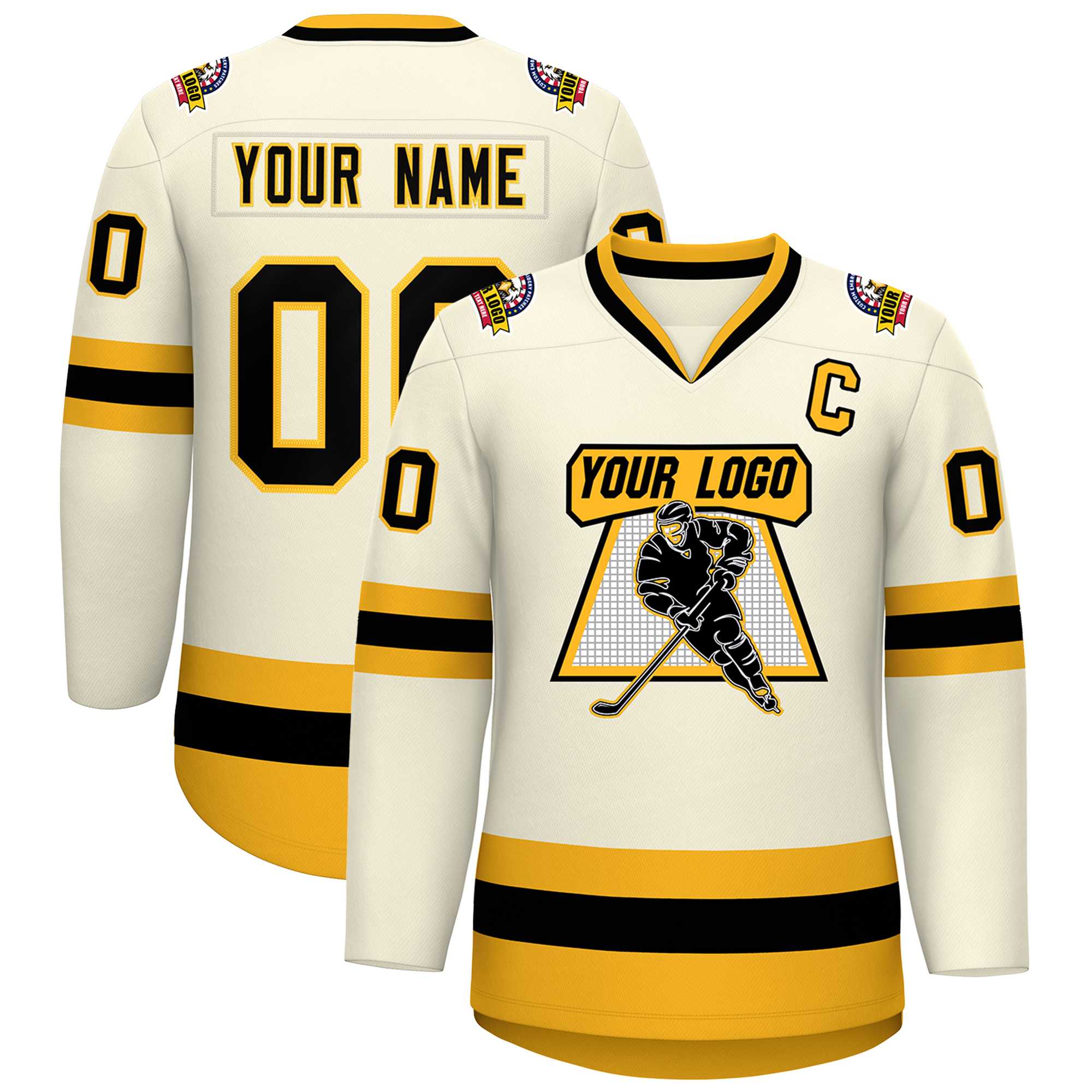 Custom Khaki Black-Gold Classic Style Hockey Jersey | KXKSHOP