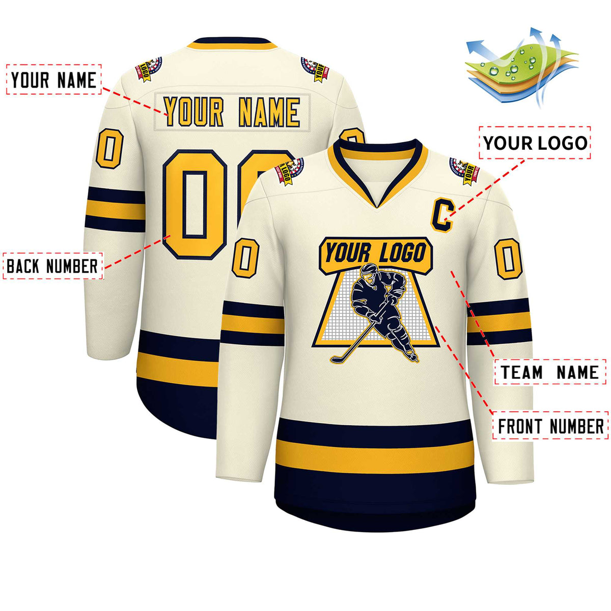 Custom Khaki Gold-Navy Classic Style Hockey Jersey | KXKSHOP