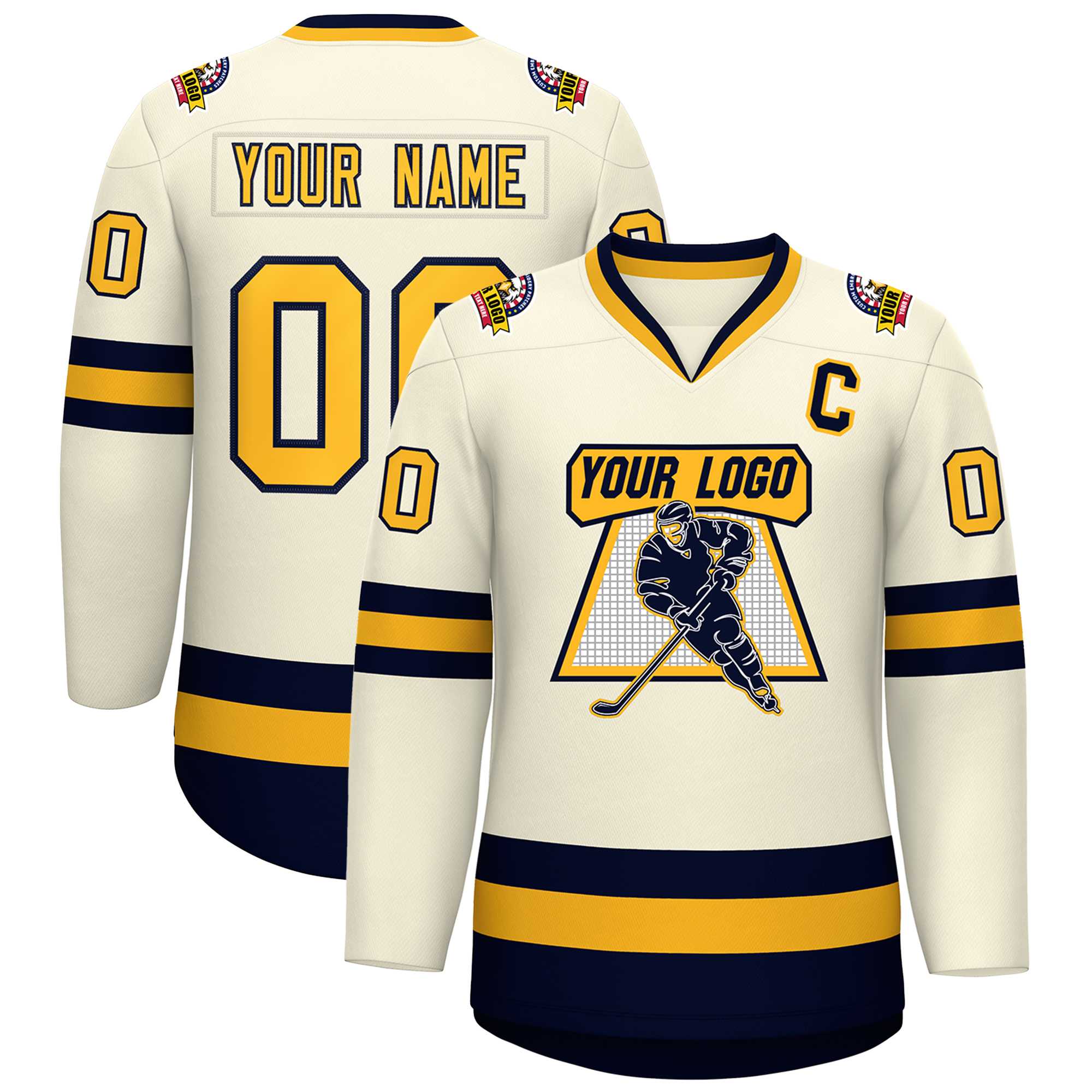 Custom Khaki Gold-Navy Classic Style Hockey Jersey | KXKSHOP