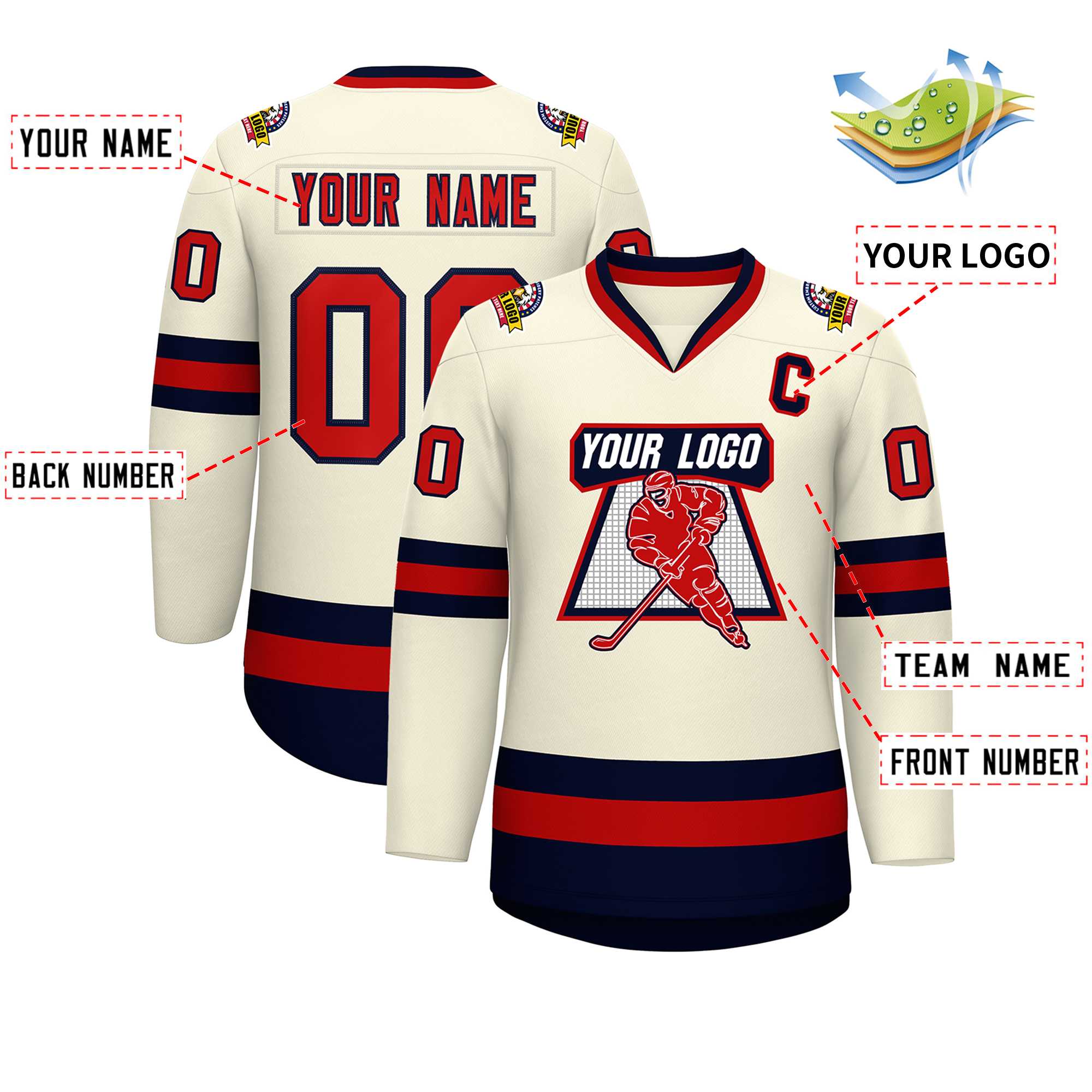 Custom Khaki Red-Navy Classic Style Hockey Jersey | KXKSHOP