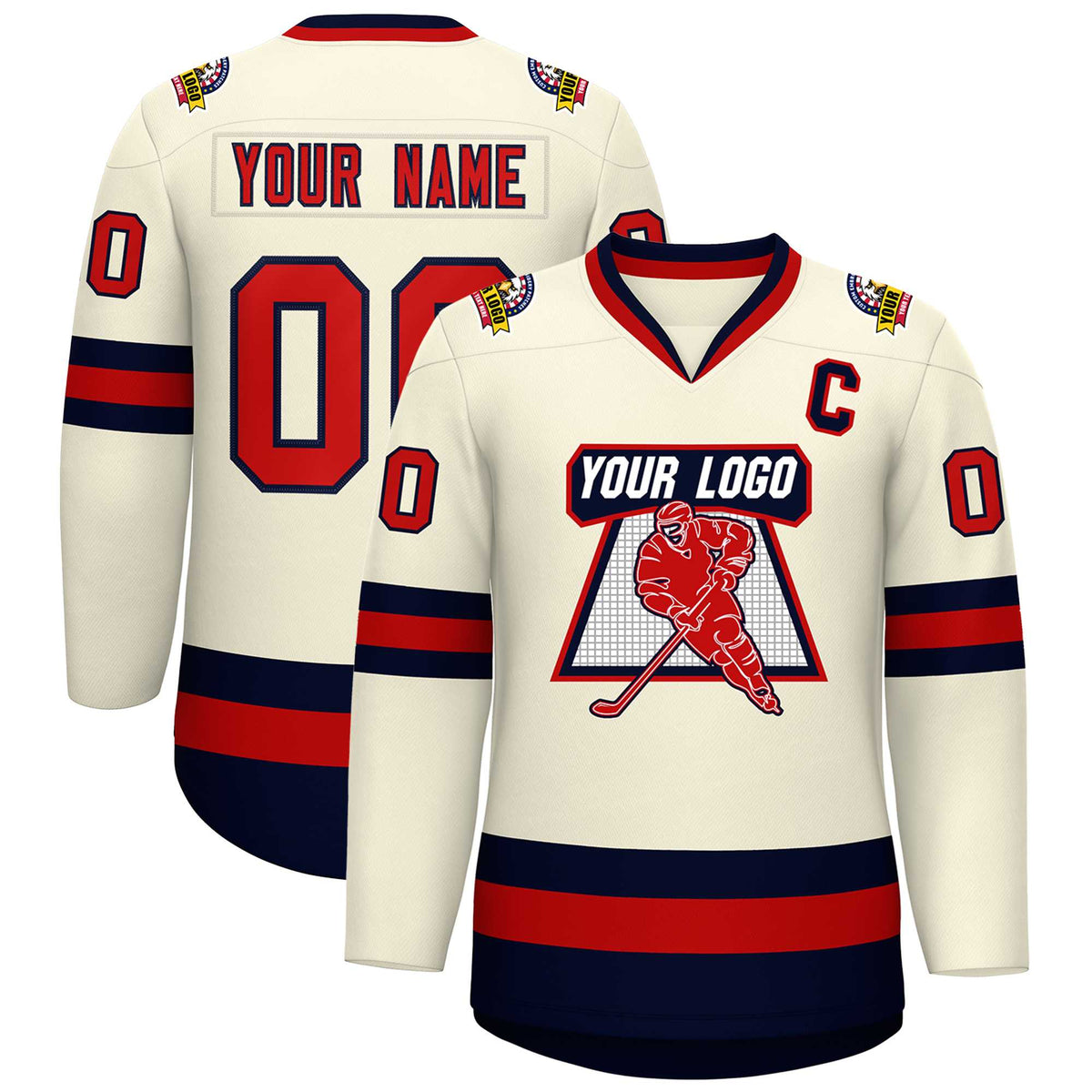 Custom Khaki Red-Navy Classic Style Hockey Jersey | KXKSHOP