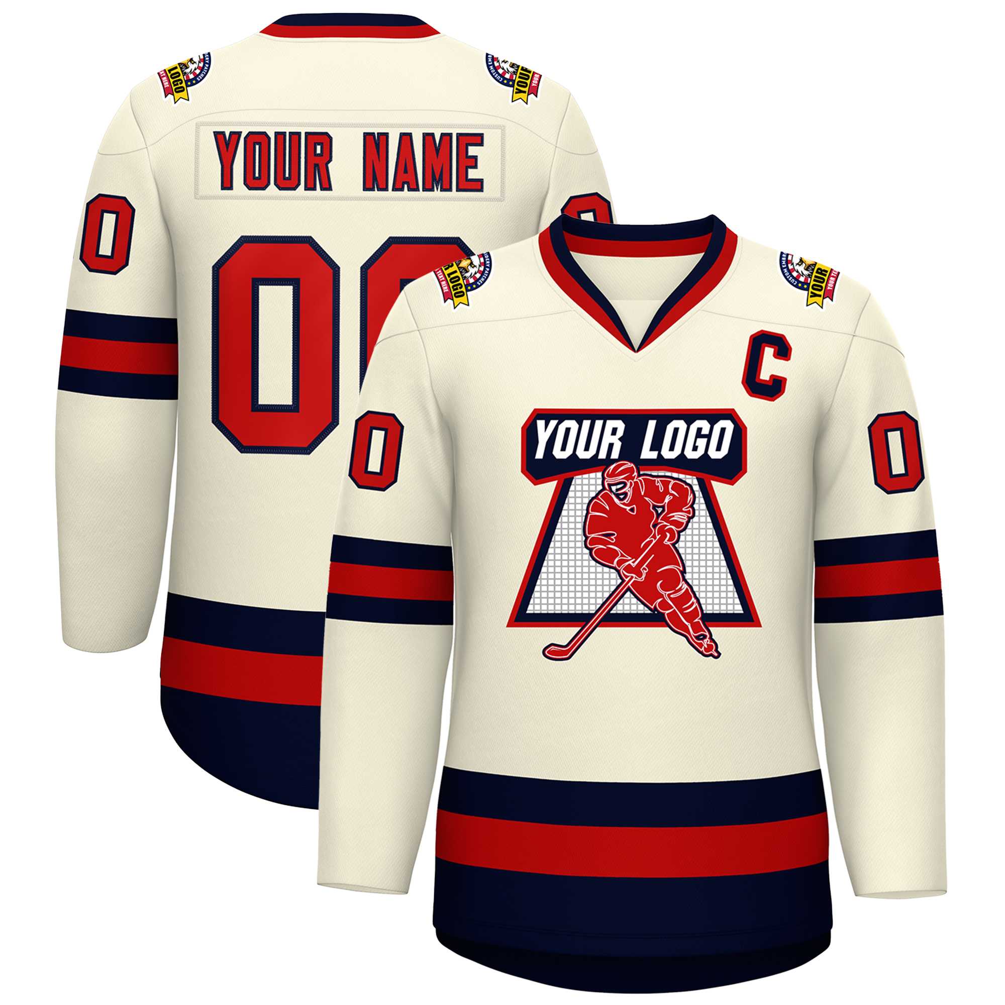 Custom Khaki Red-Navy Classic Style Hockey Jersey | KXKSHOP
