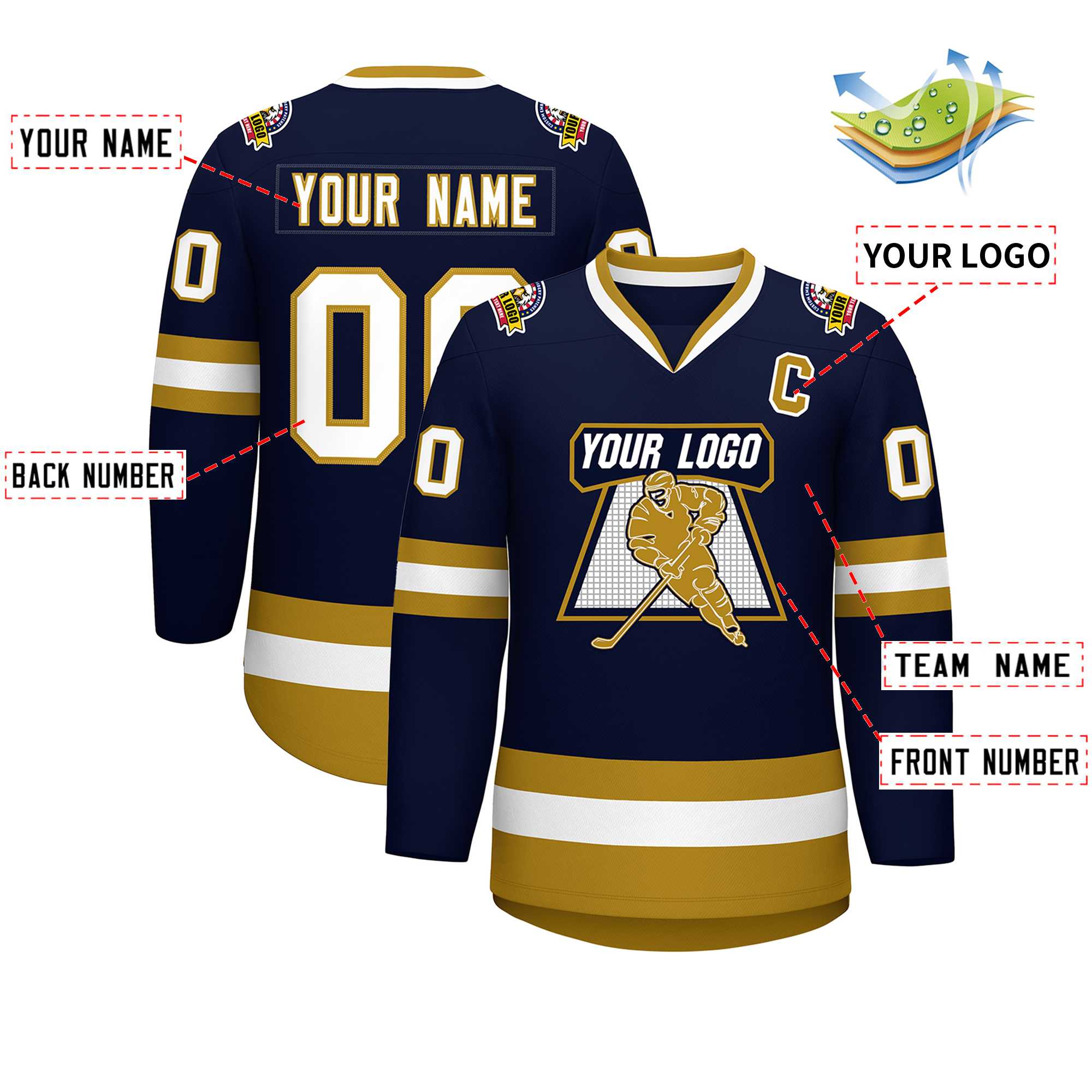 Custom Navy White-Old Gold Classic Style Hockey Jersey | KXKSHOP