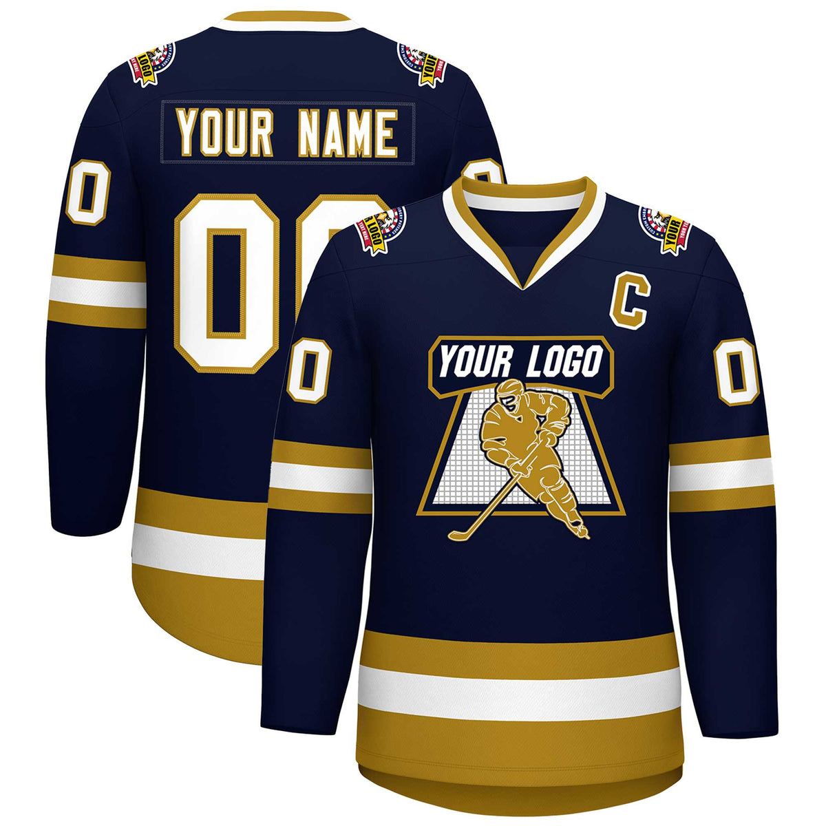 Custom Navy White-Old Gold Classic Style Hockey Jersey | KXKSHOP
