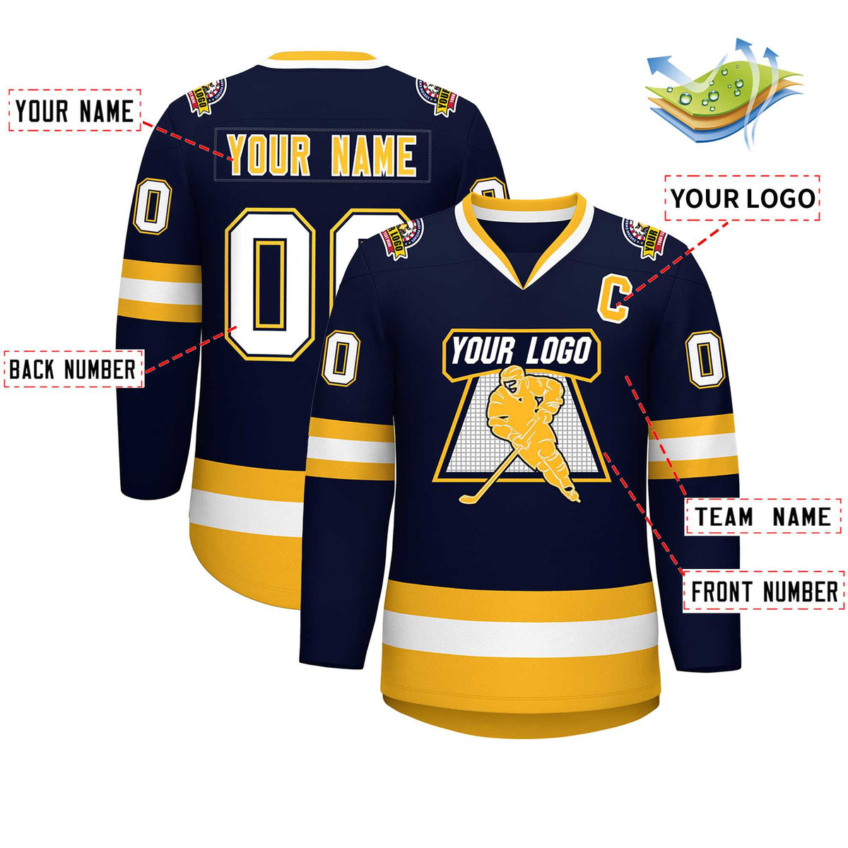 Custom Navy White Navy-Gold Classic Style Hockey Jersey | KXKSHOP