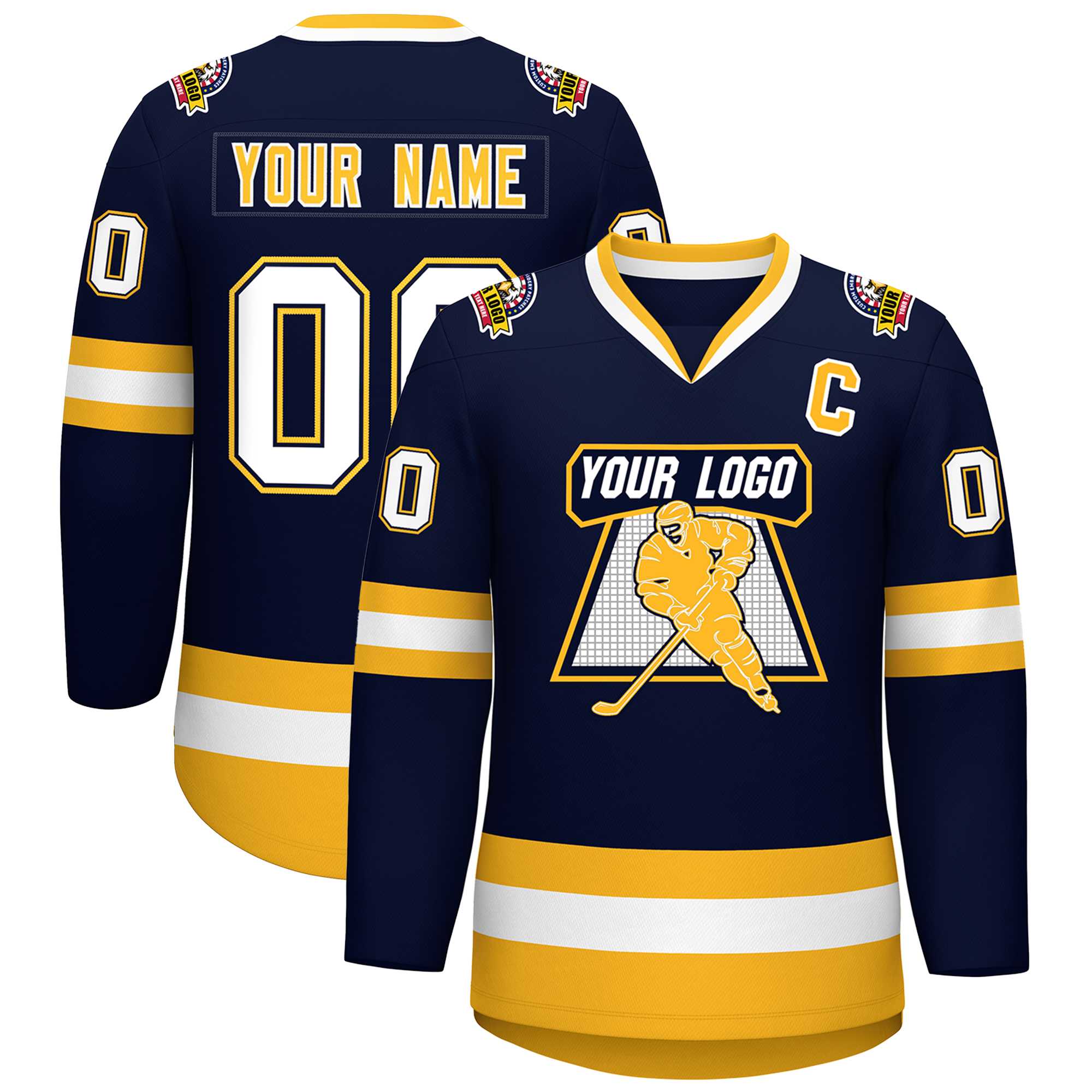 Custom Navy White Navy-Gold Classic Style Hockey Jersey | KXKSHOP