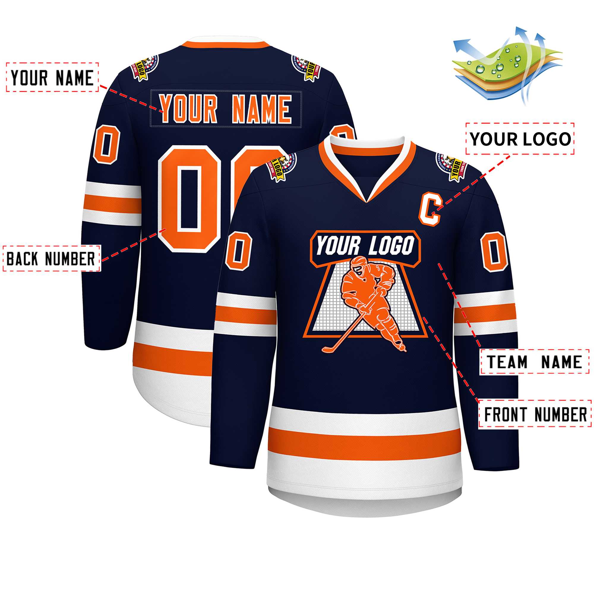 Custom Navy Orange-White Classic Style Hockey Jersey | KXKSHOP