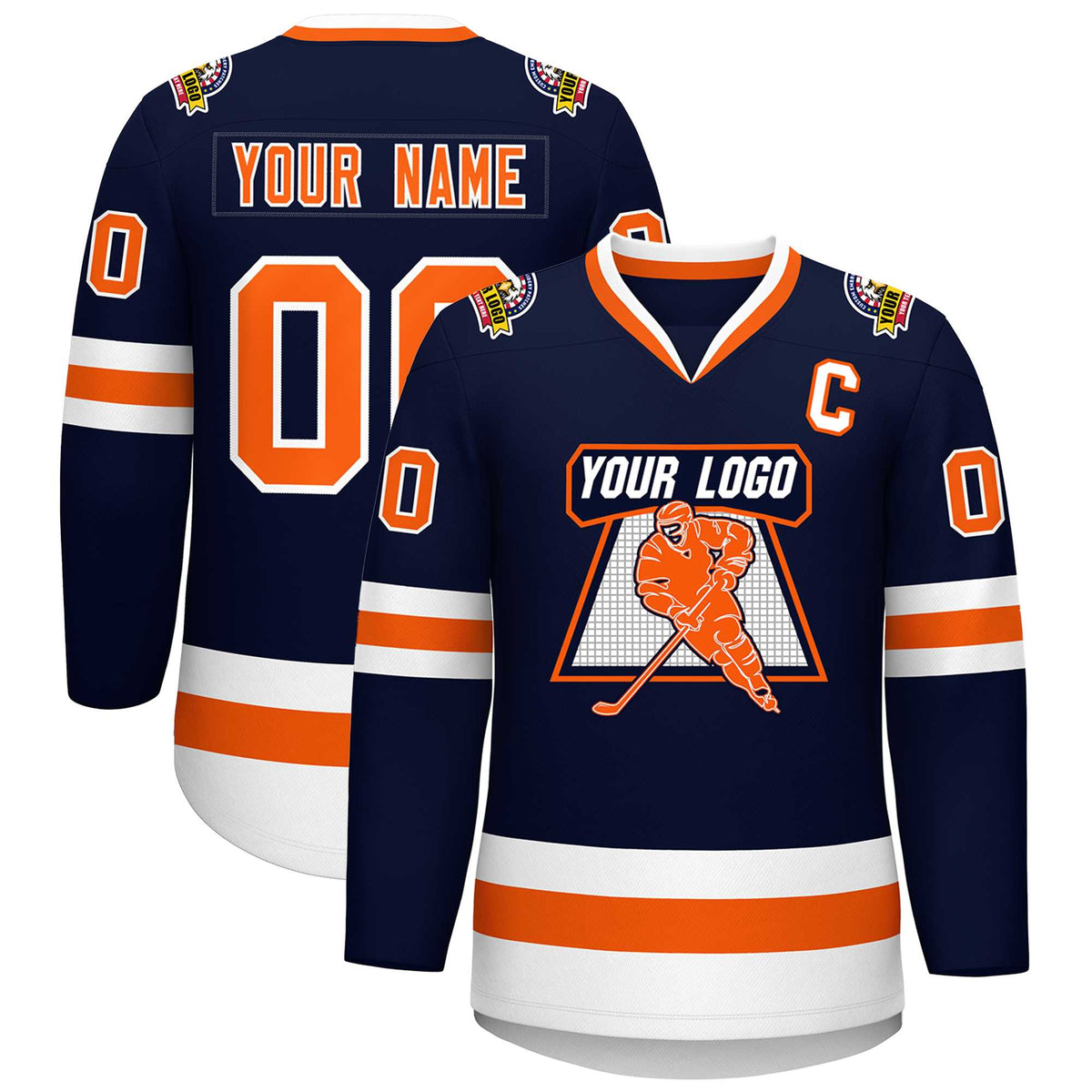 Custom Navy Orange-White Classic Style Hockey Jersey | KXKSHOP