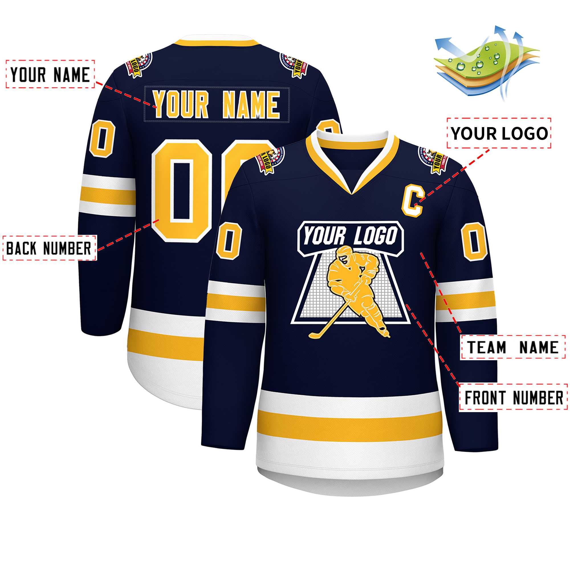 Custom Navy Gold-White Classic Style Hockey Jersey | KXKSHOP