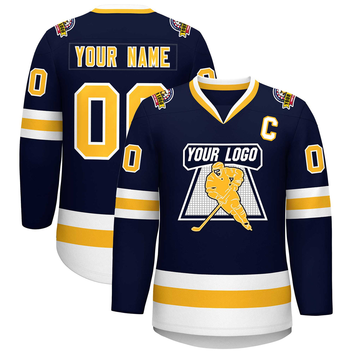 Custom Navy Gold-White Classic Style Hockey Jersey | KXKSHOP