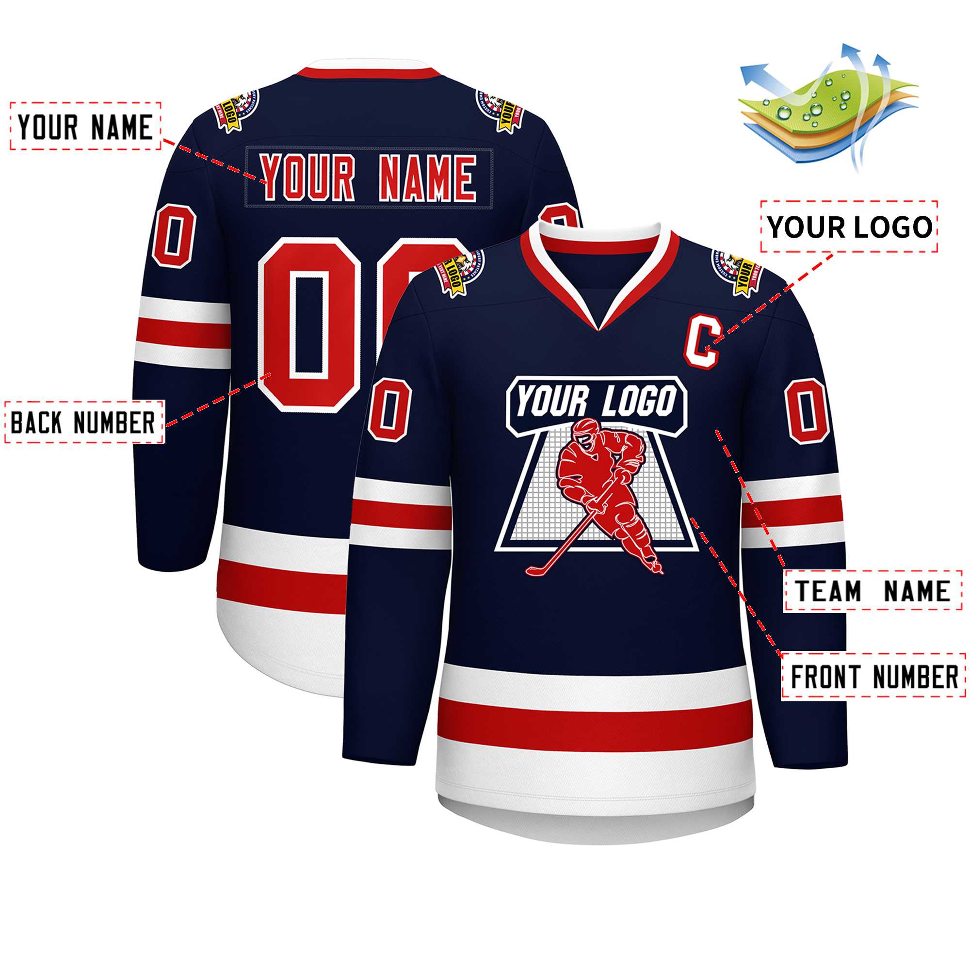 Custom Navy Red-White Classic Style Hockey Jersey | KXKSHOP