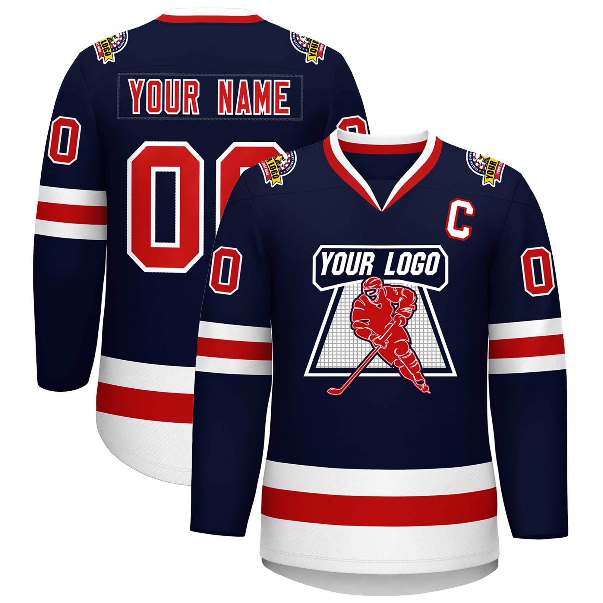 Custom Navy Red-White Classic Style Hockey Jersey | KXKSHOP