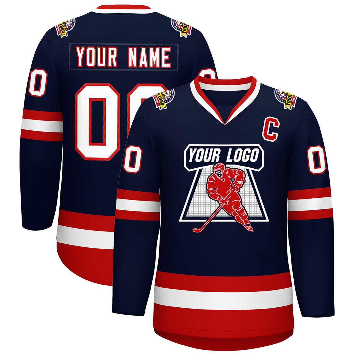 Custom Navy White-Red Classic Style Hockey Jersey | KXKSHOP