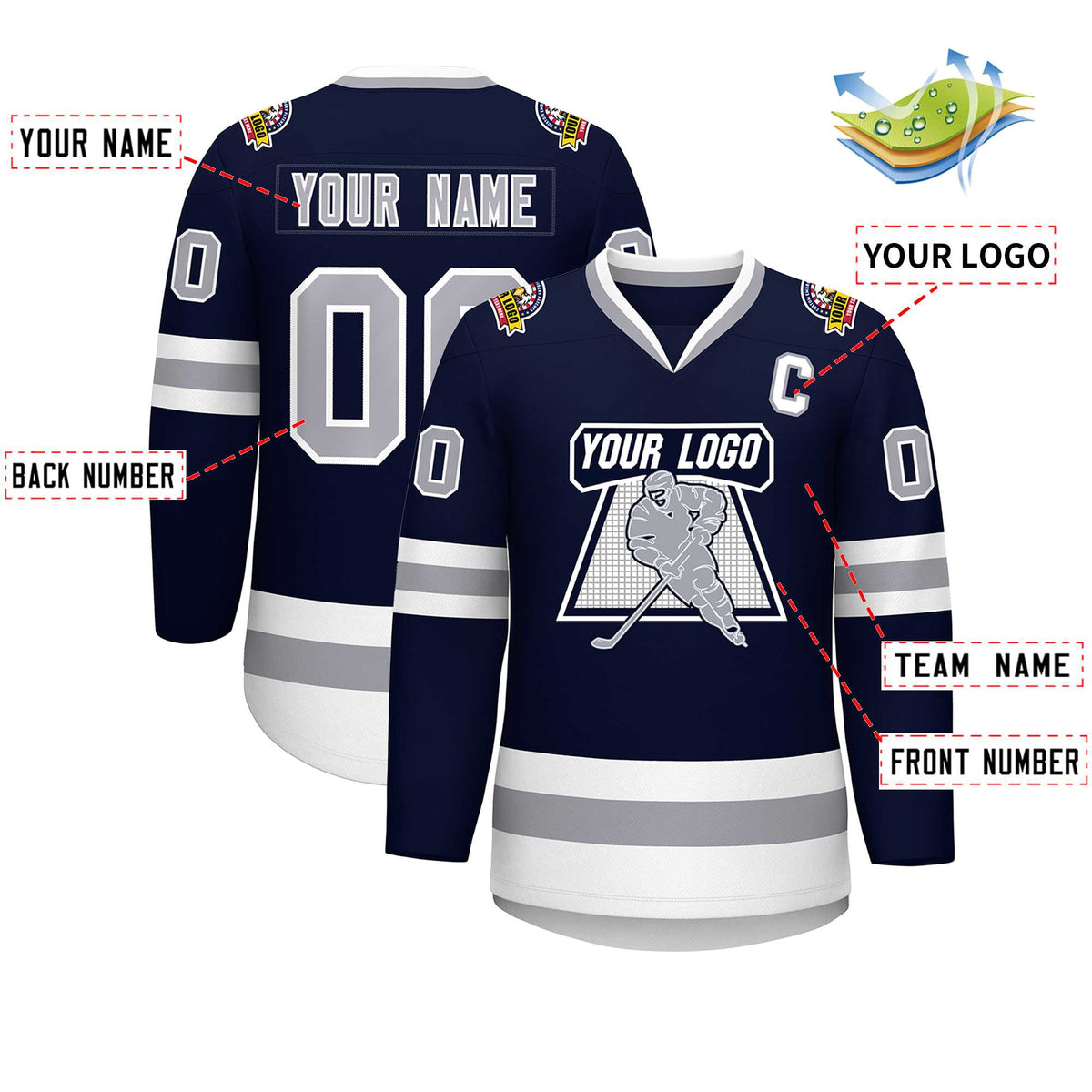 Custom Navy Gray-White Classic Style Hockey Jersey | KXKSHOP