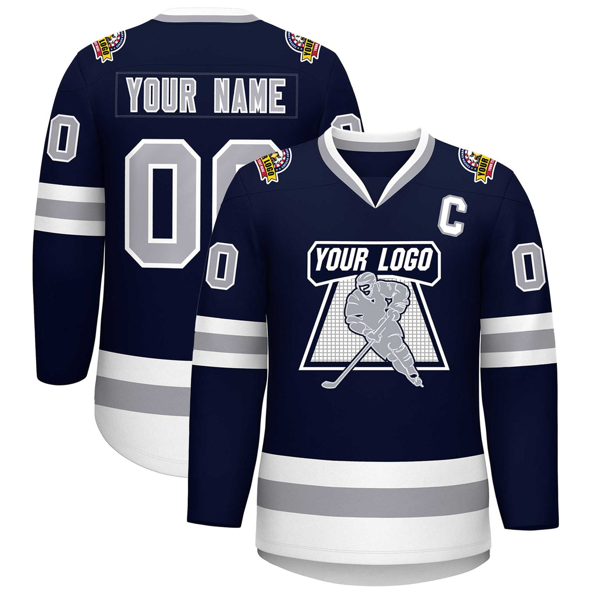 Custom Navy Gray-White Classic Style Hockey Jersey | KXKSHOP
