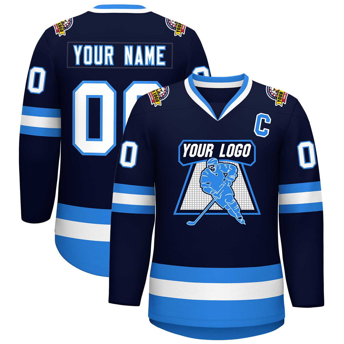 Custom Navy White-Powder Blue Classic Style Hockey Jersey | KXKSHOP