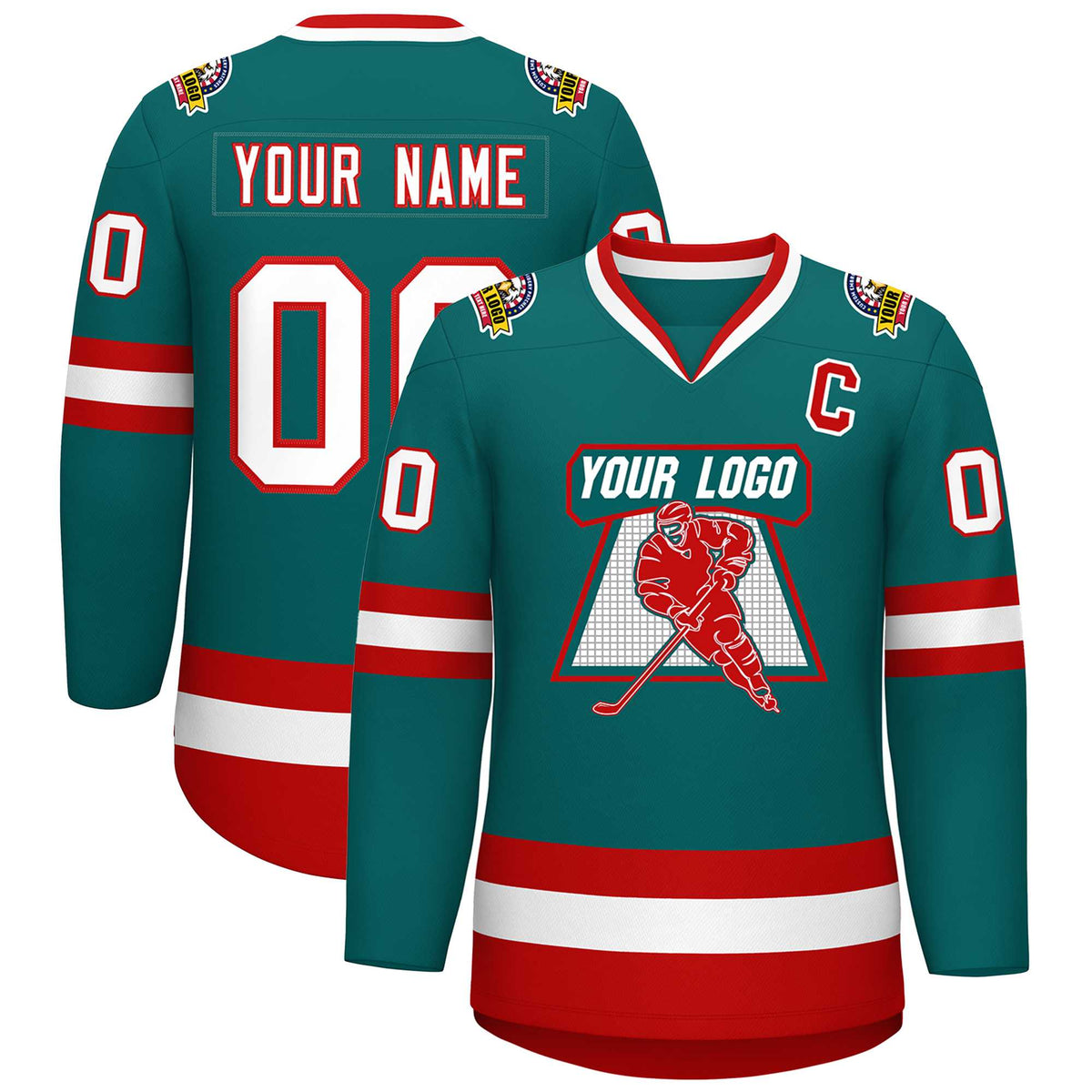 Custom Teal White-Red Classic Style Hockey Jersey | KXKSHOP