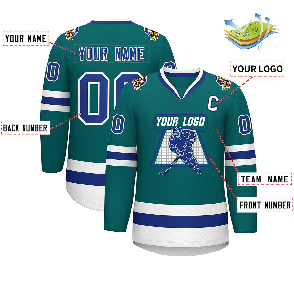 Custom Teal Royal-White Classic Style Hockey Jersey | KXKSHOP