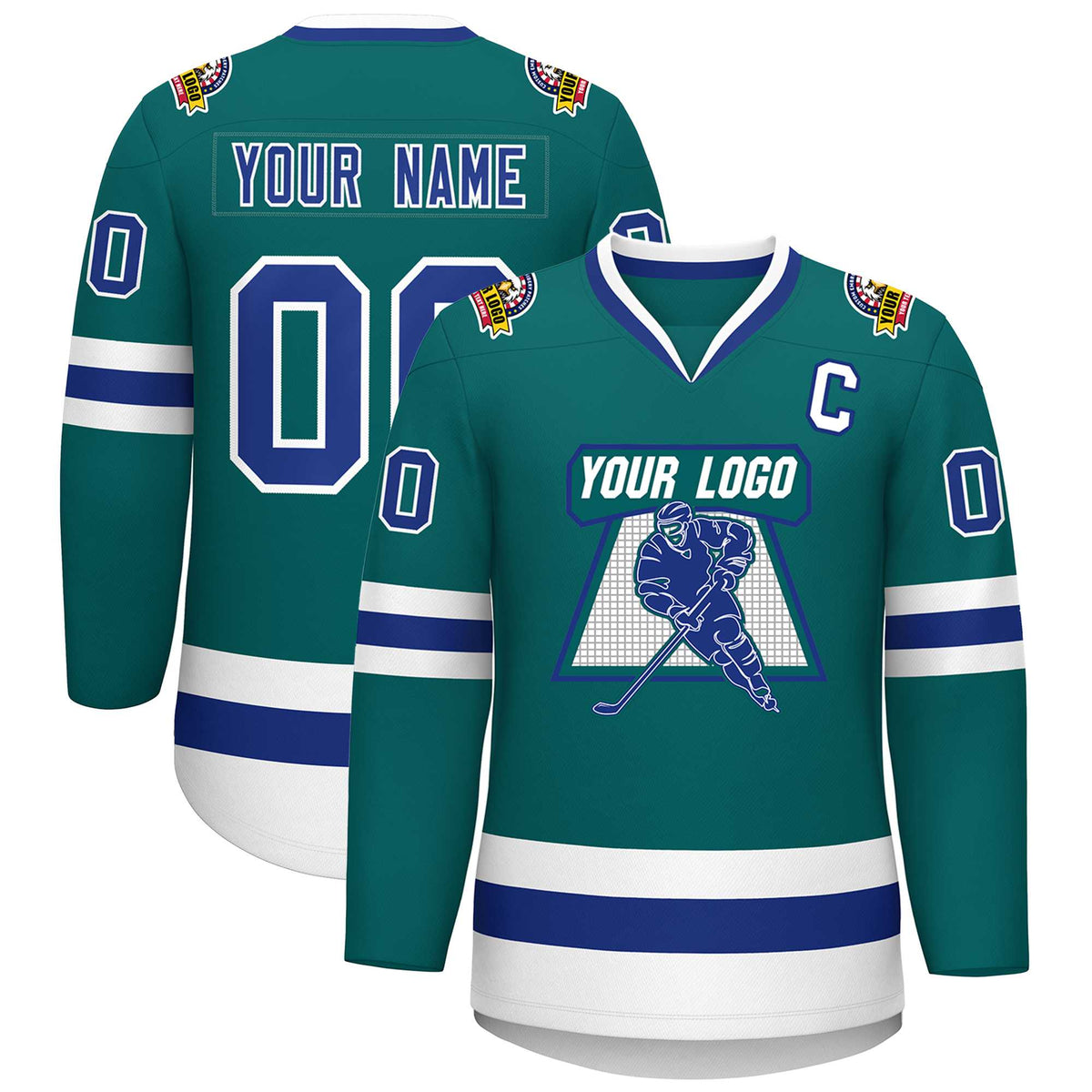 Custom Teal Royal-White Classic Style Hockey Jersey | KXKSHOP